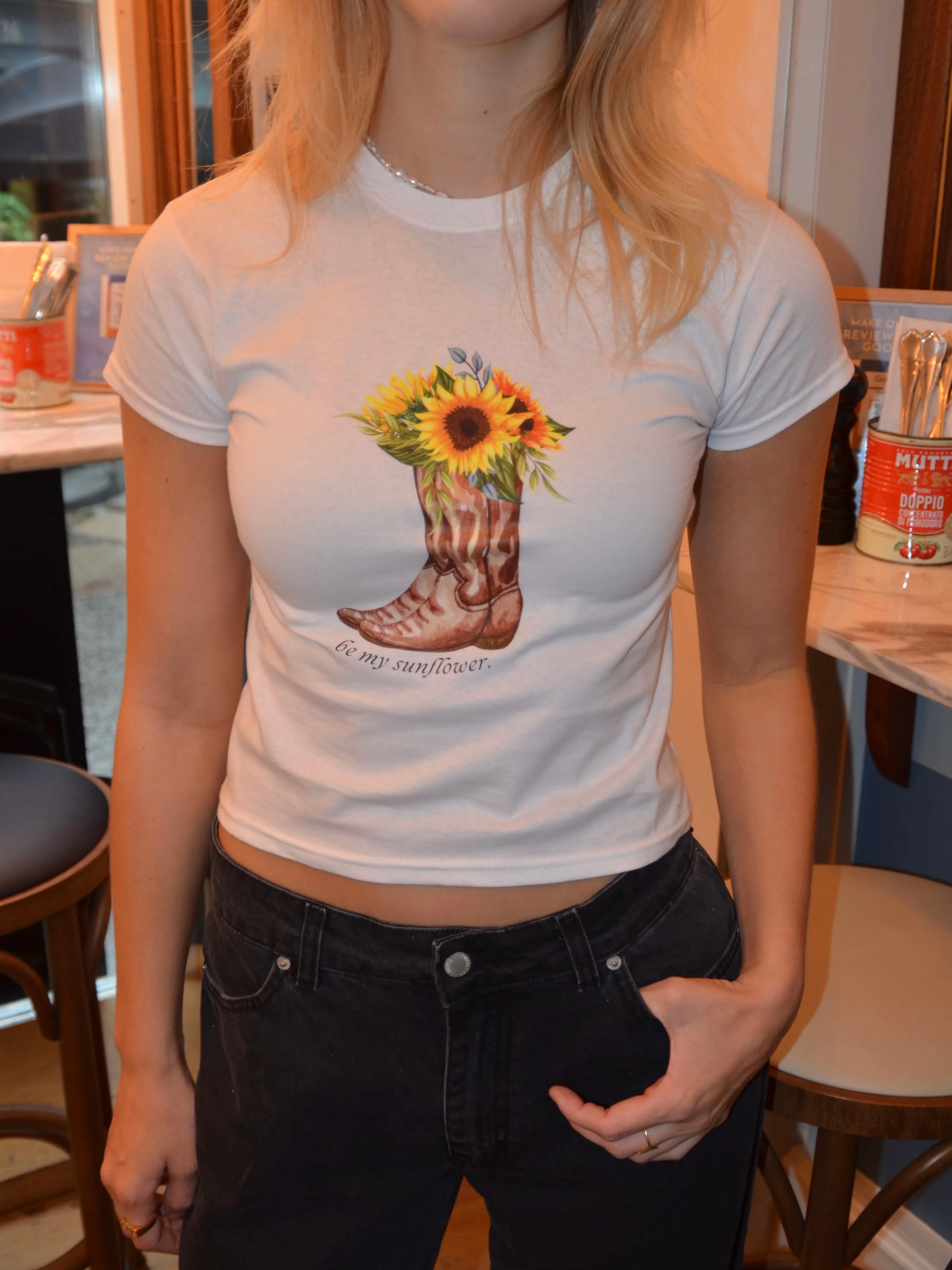 "Be my sunflower" baby tee - White 3 "Be my sunflower" baby tee - White