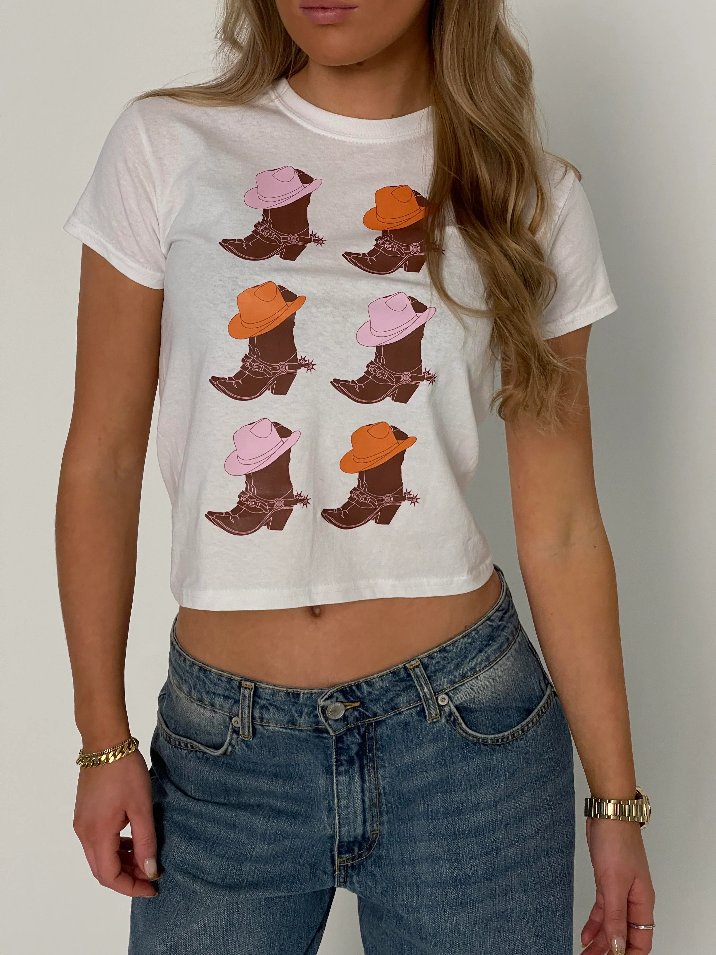"Cowboy boots" baby tee - white 2 "Cowboy boots" baby tee - white