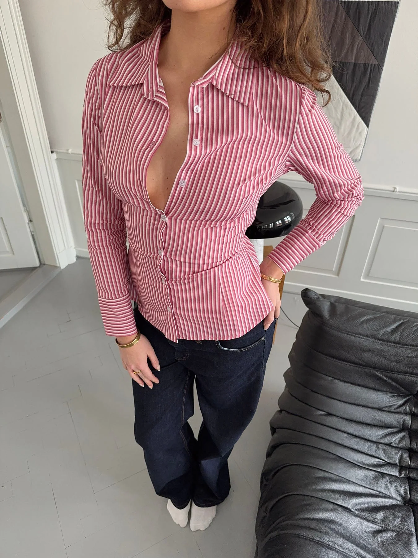 Alberte fitted shirt with stripes - Pink/white 2 Alberte fitted shirt with stripes - Pink/white