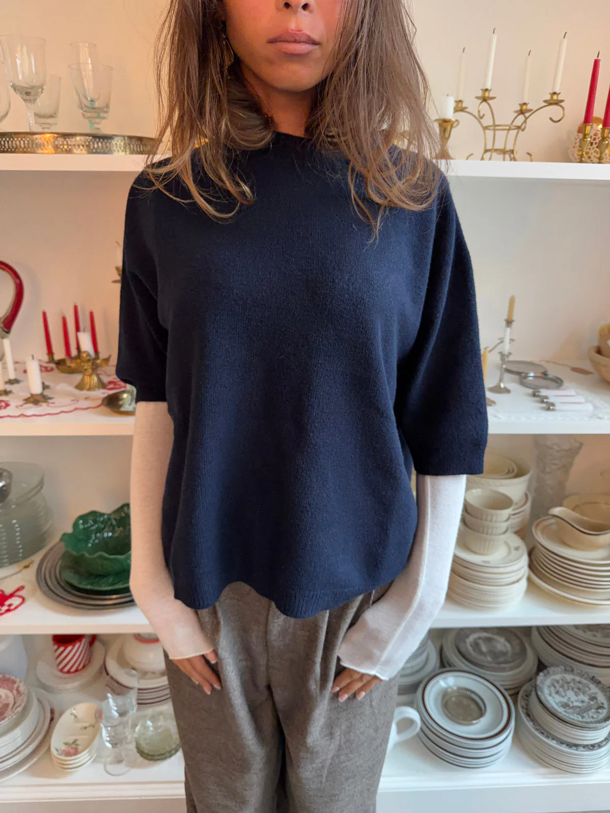 Arabella knitted t-shirt - Navy 1 Arabella knitted t-shirt - Navy