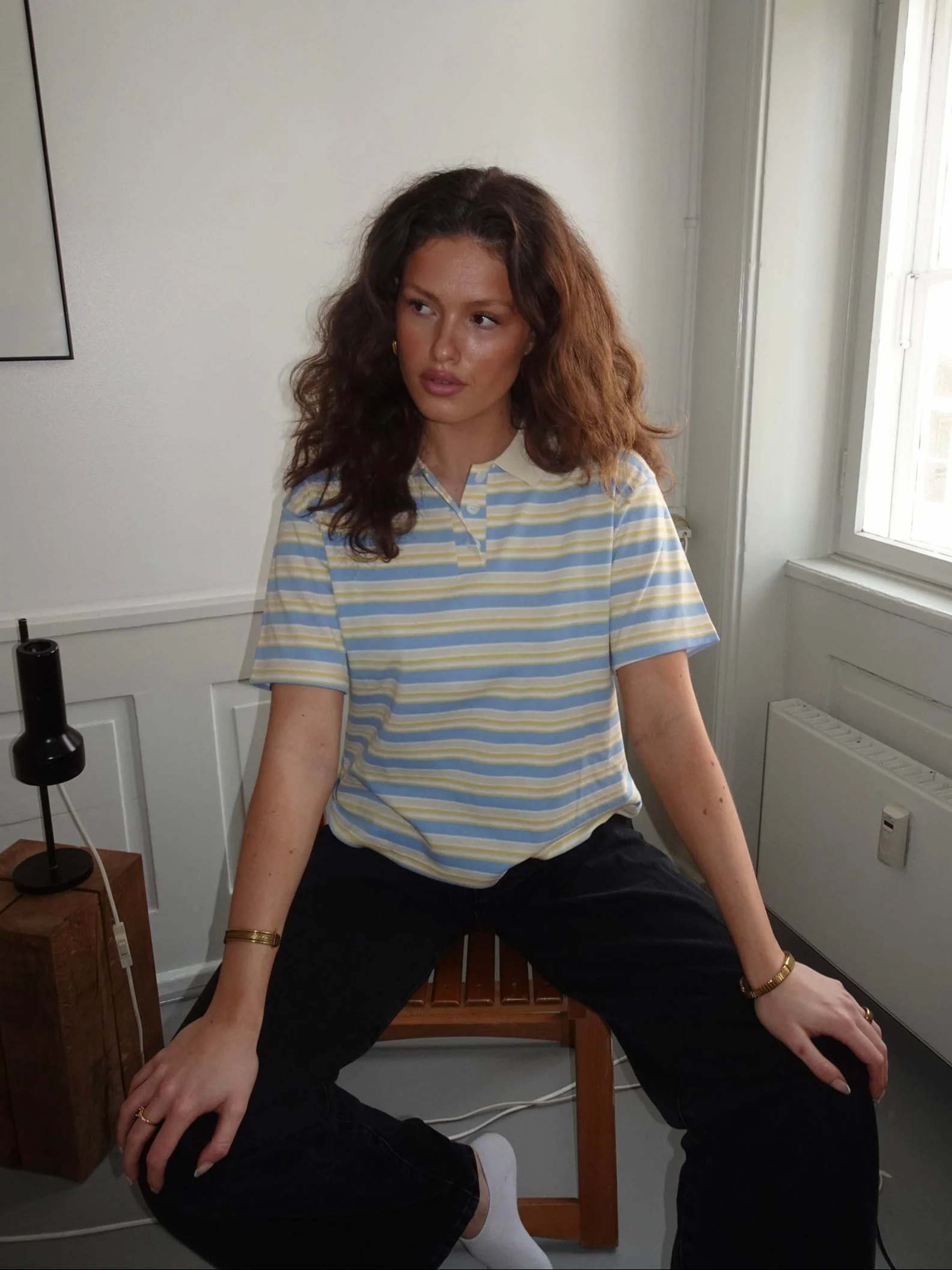 Autine striped polo t-shirt – Yellow/blue