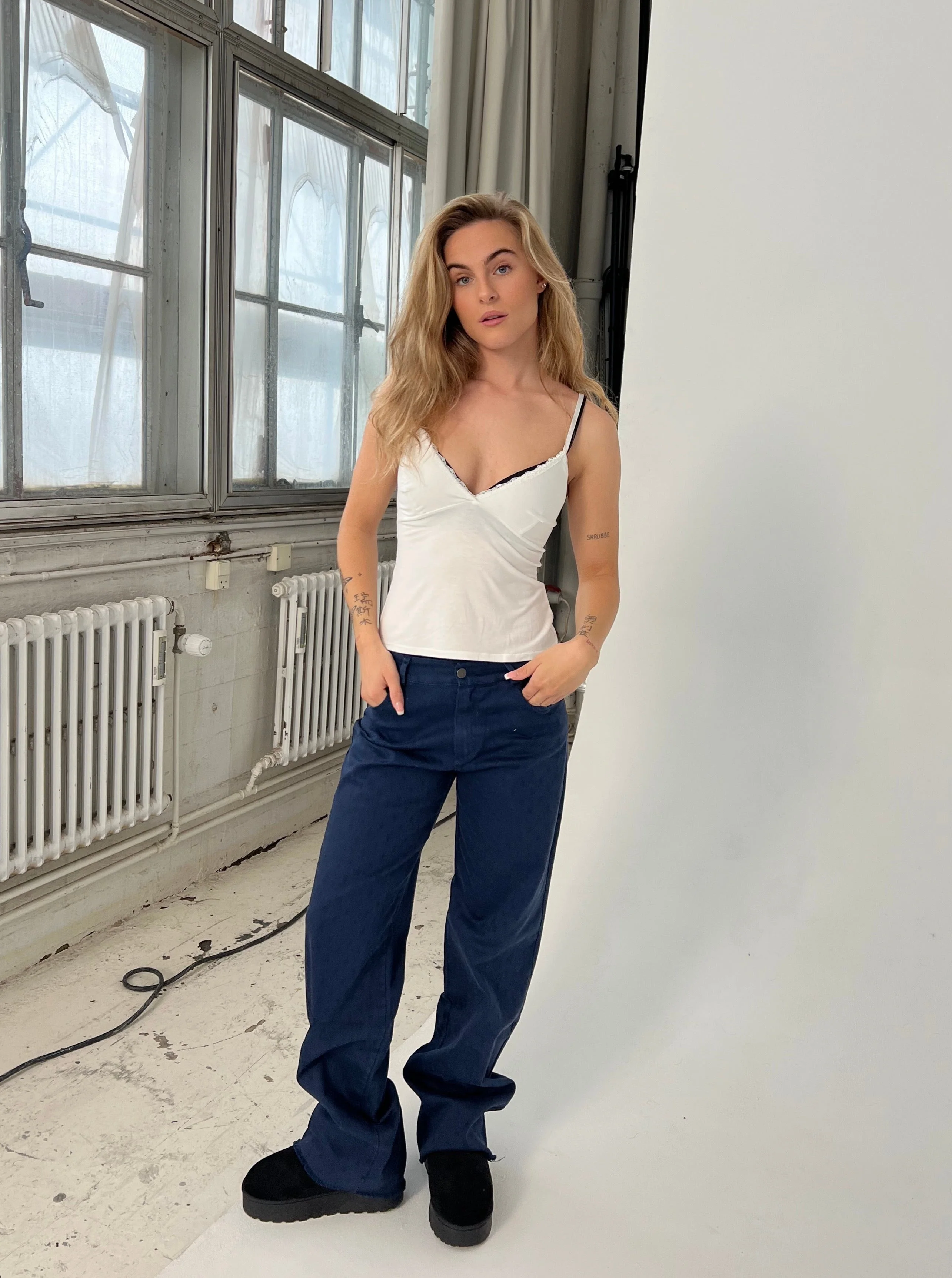 Gabardin jacquard pants - Navy
