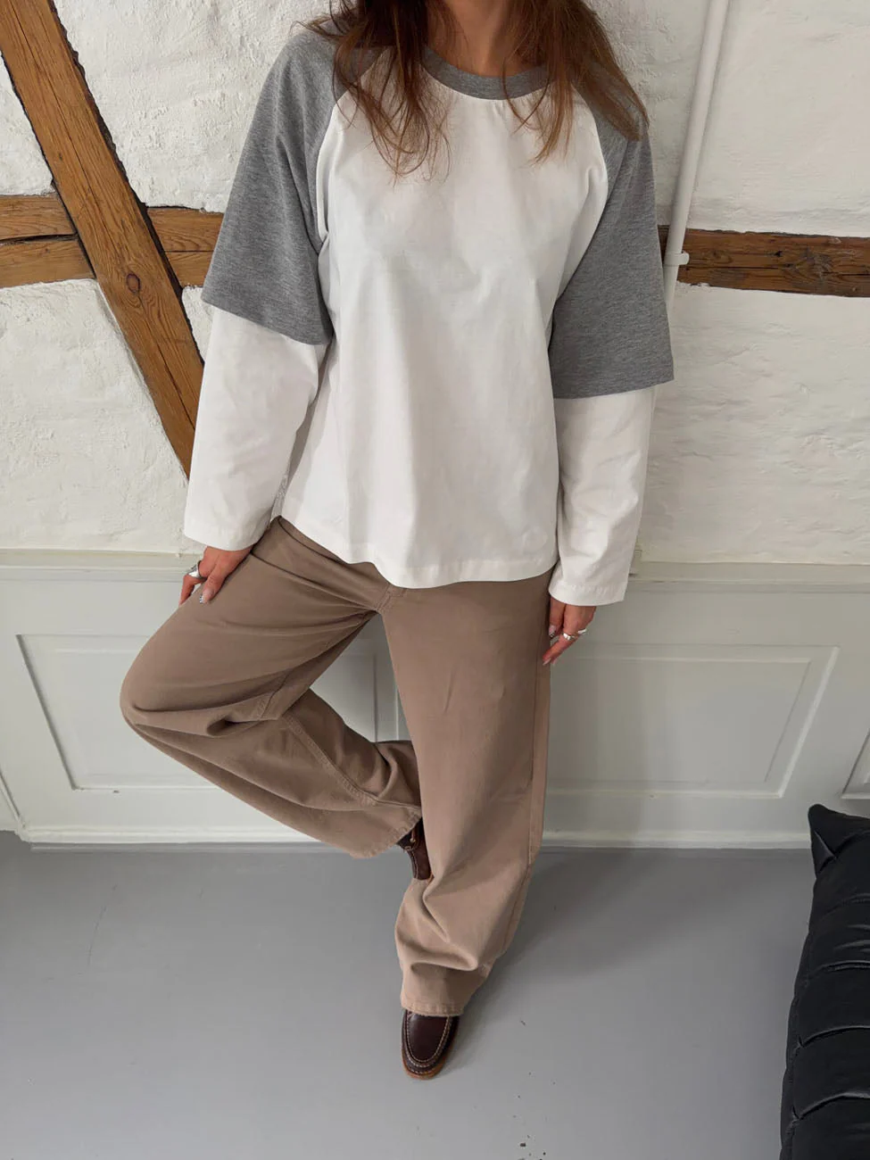 Blaine t-shirt with long sleeves – Grey/white