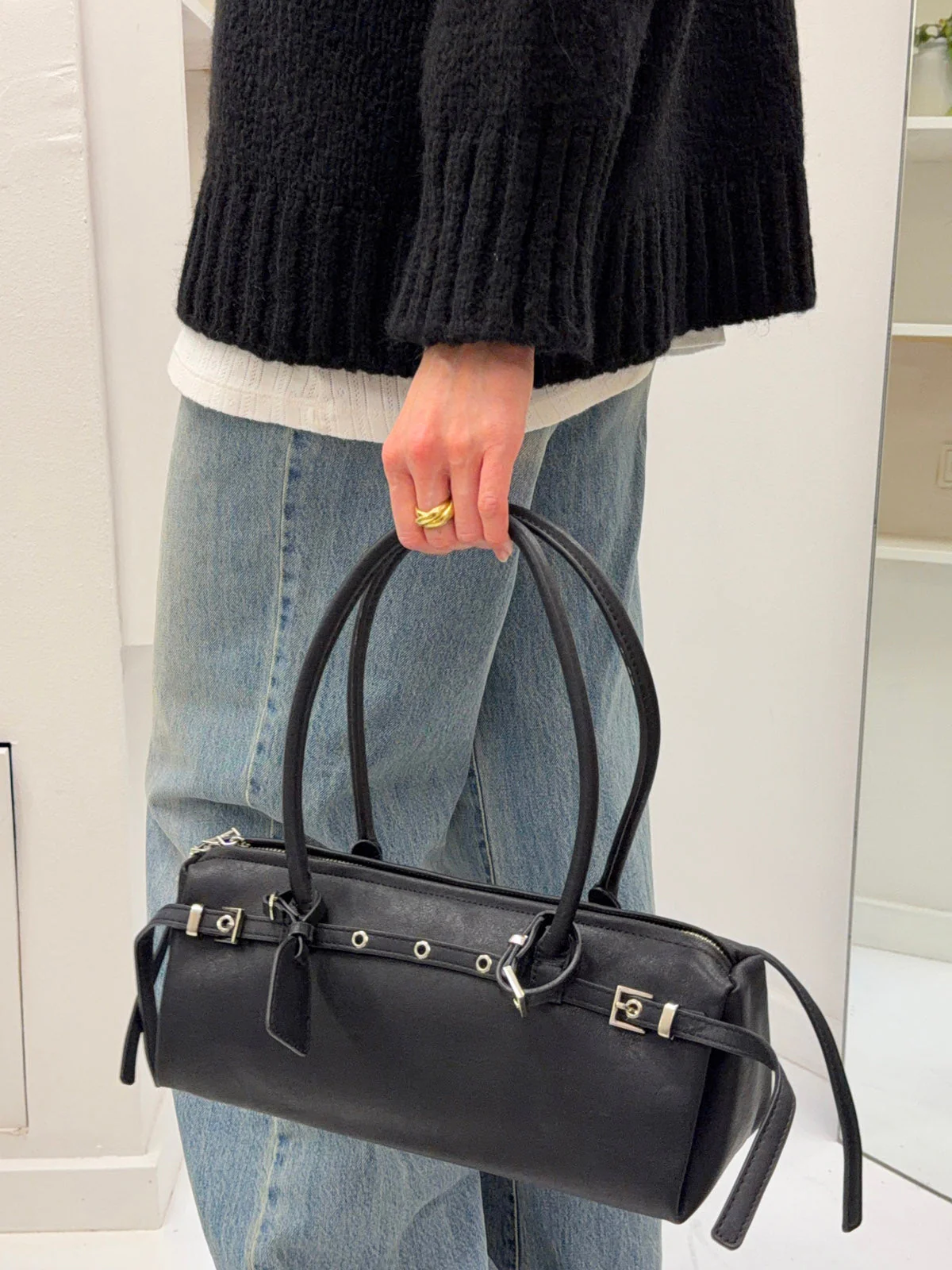 Bobby handbag with metal buttons - Black 12 Bobby handbag with metal buttons - Black