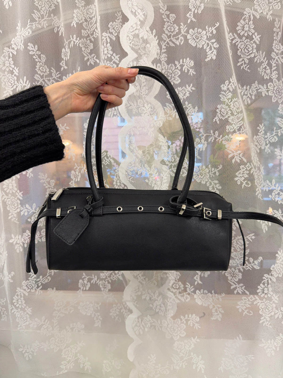 Bobby handbag with metal buttons - Black 4 Bobby handbag with metal buttons - Black