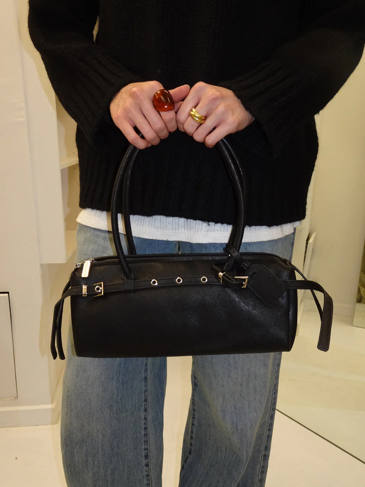 Bobby handbag with metal buttons - Black 6 Bobby handbag with metal buttons - Black