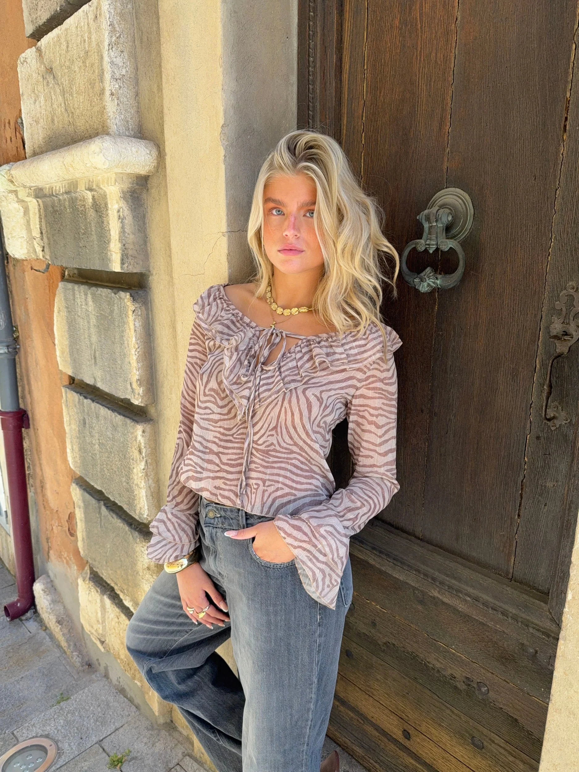 Capucine blouse with zebra print – Brown 3 Capucine blouse with zebra print – Brown