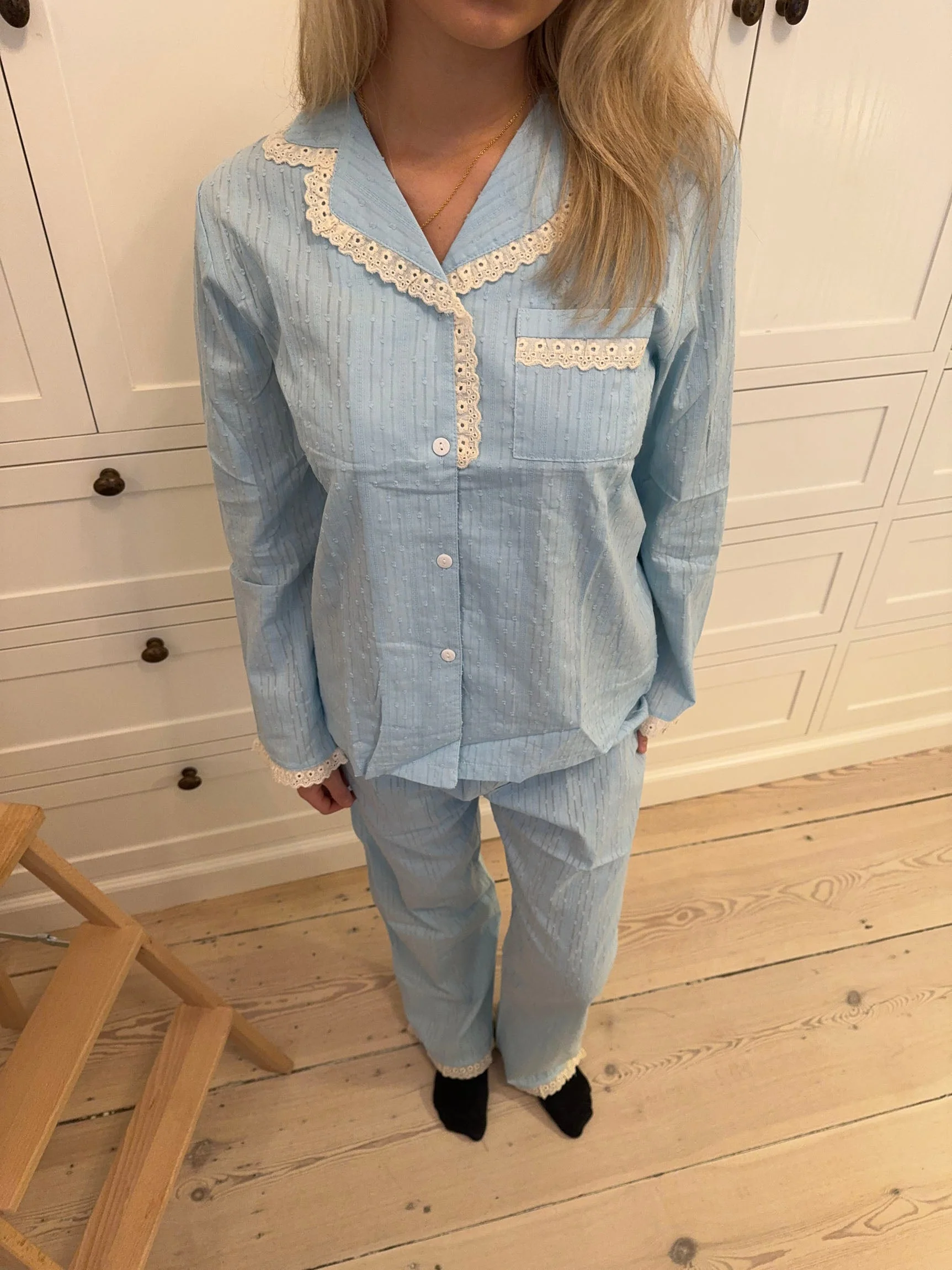 Carol pyjamas set with lace - Light Blue 1 Carol pyjamas set with lace - Light Blue