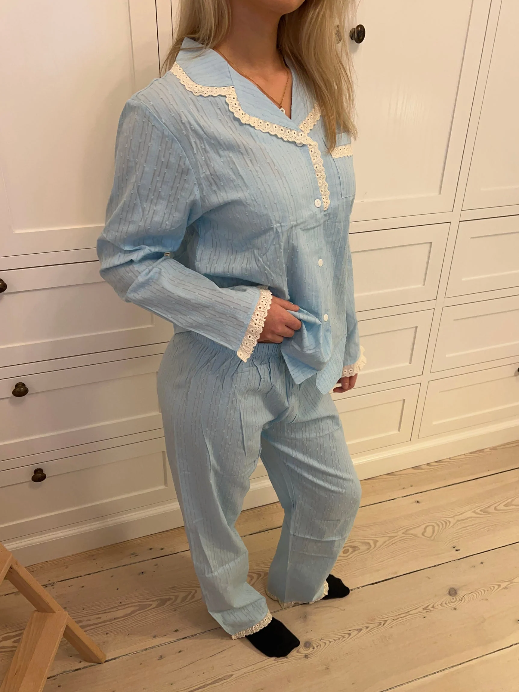 Carol pyjamas set with lace - Light Blue 5 Carol pyjamas set with lace - Light Blue