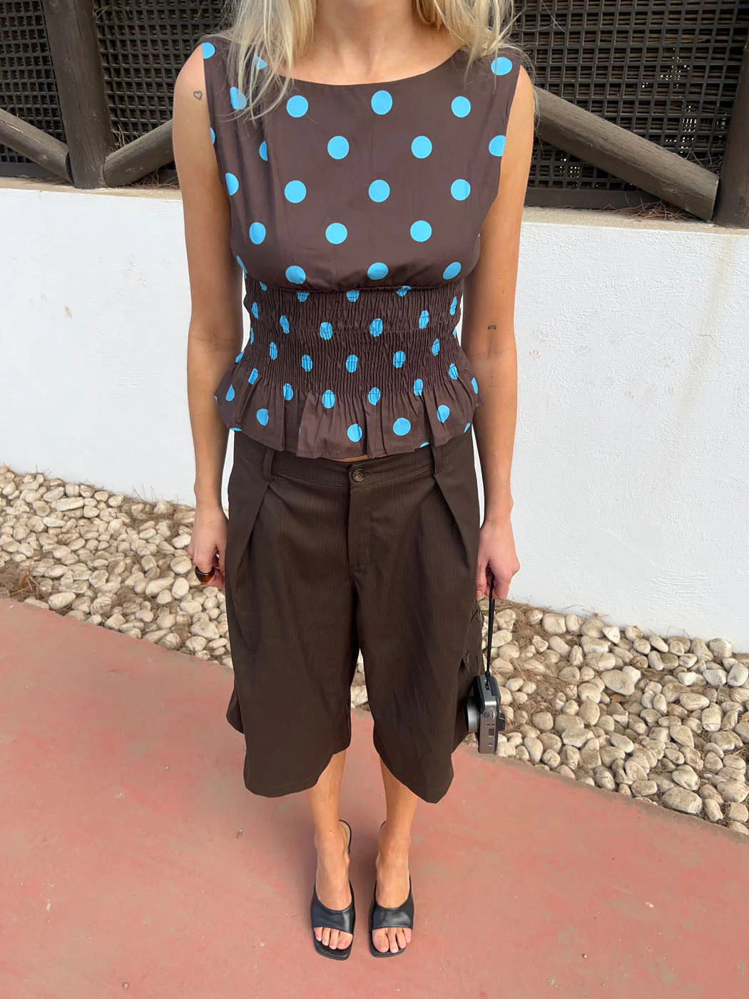 Cathrine smock polka dotted top - Brown/Blue