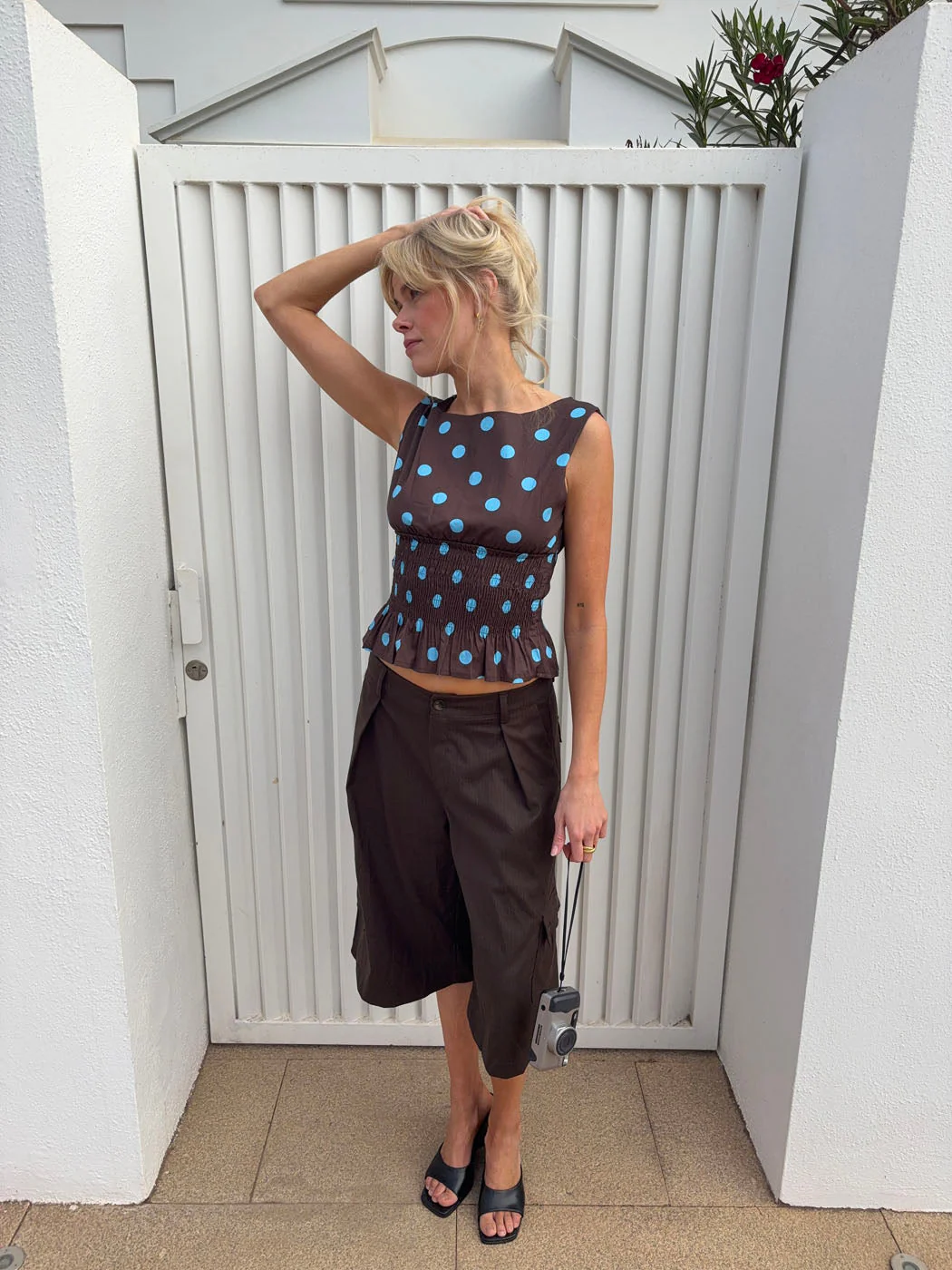 Cathrine smock polka dotted top - Brown/Blue 4 Cathrine smock polka dotted top - Brown/Blue