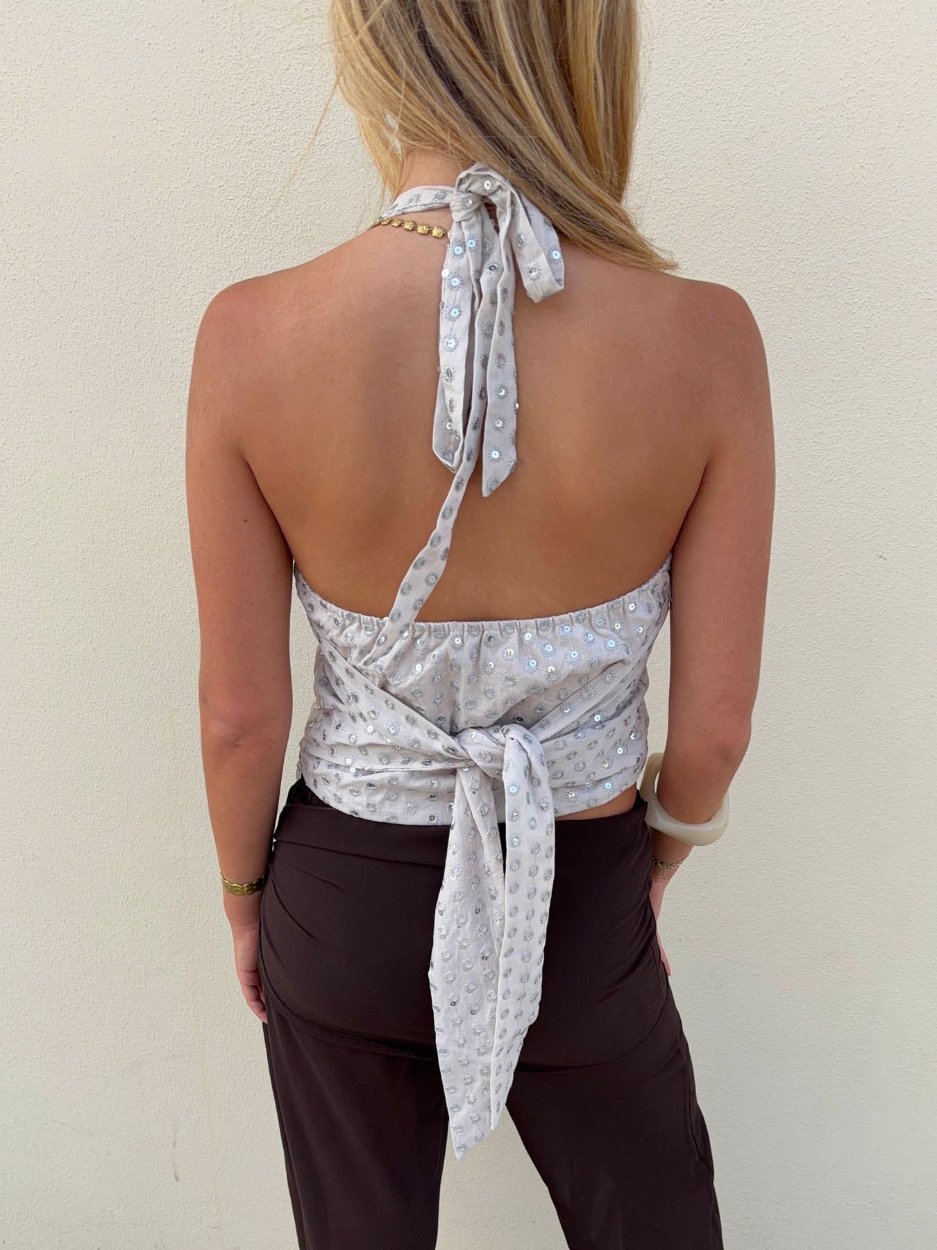 Stiney halterneck top with sequins – Beige 12 Stiney halterneck top with sequins – Beige