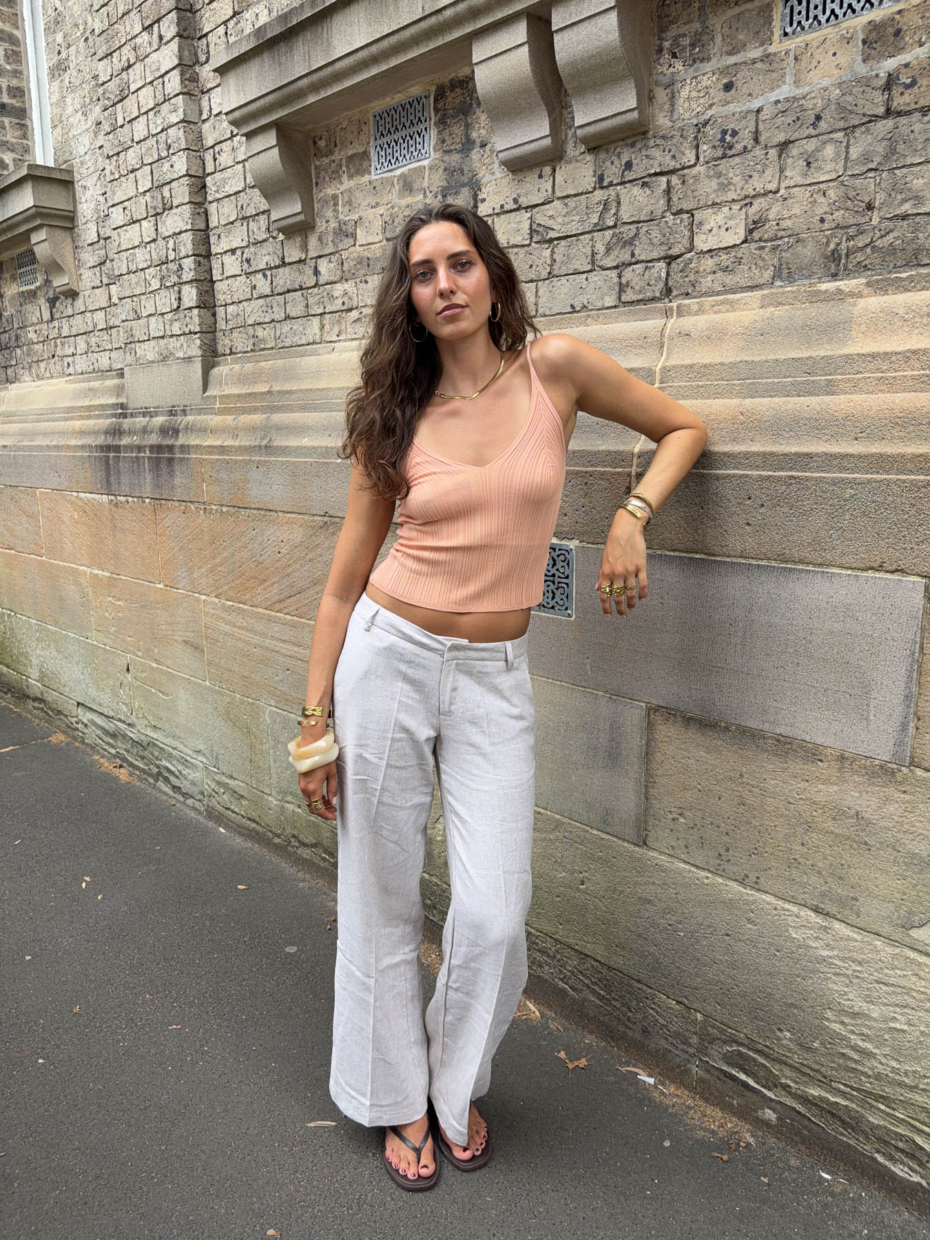 Herringbone pants - Beige/white 1 Herringbone pants - Beige/white