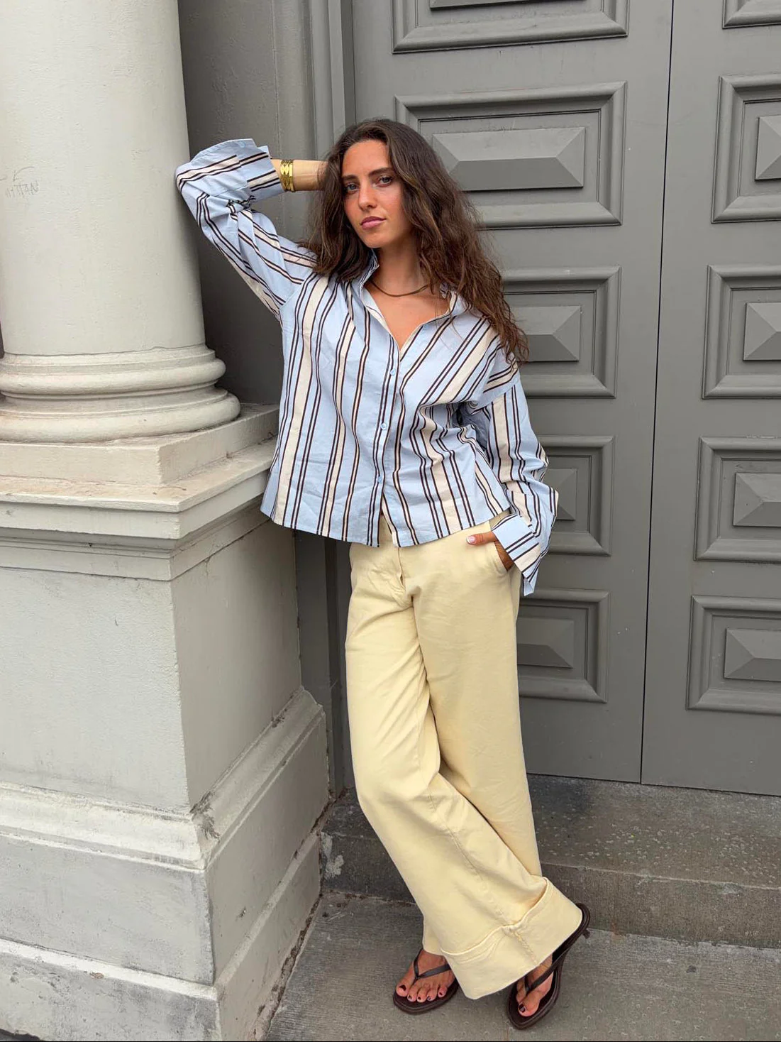 Miki striped shirt with open back - Light blue/beige 6 Miki striped shirt with open back - Light blue/beige