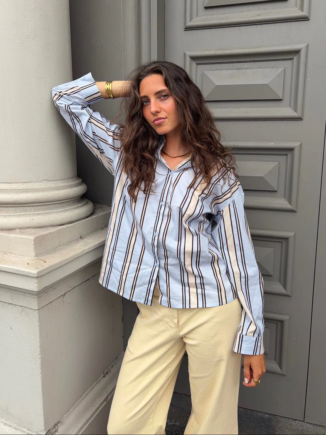 Miki striped shirt with open back - Light blue/beige 7 Miki striped shirt with open back - Light blue/beige