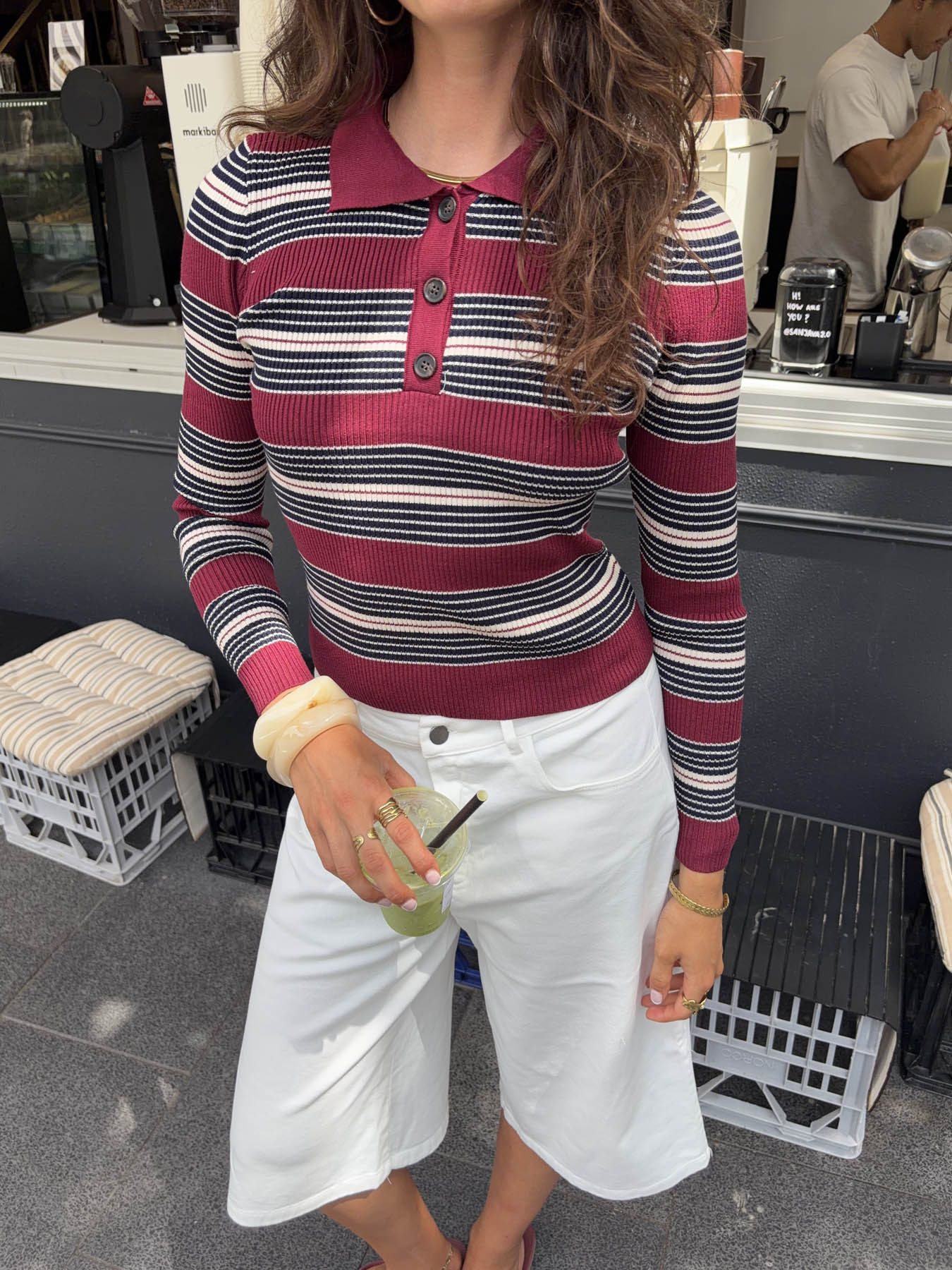 Tilina polo with stripes - Red/beige/navy 2 Tilina polo with stripes - Red/beige/navy