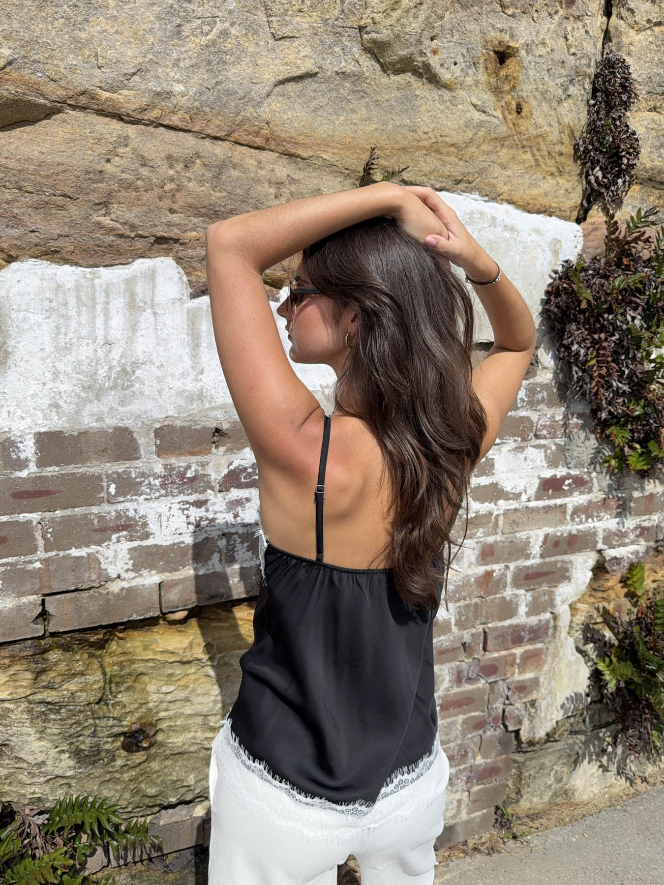 Daniana satin top with lace - Black 3 Daniana satin top with lace - Black