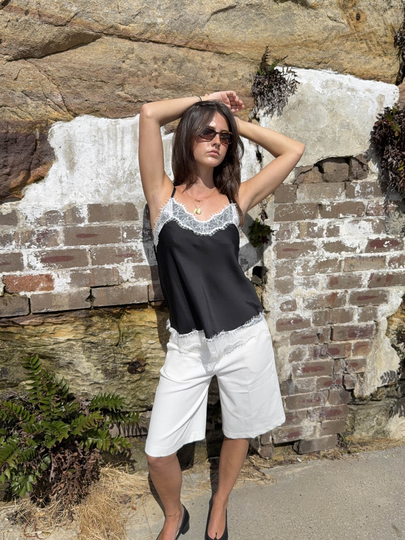 Daniana satin top with lace - Black 4 Daniana satin top with lace - Black