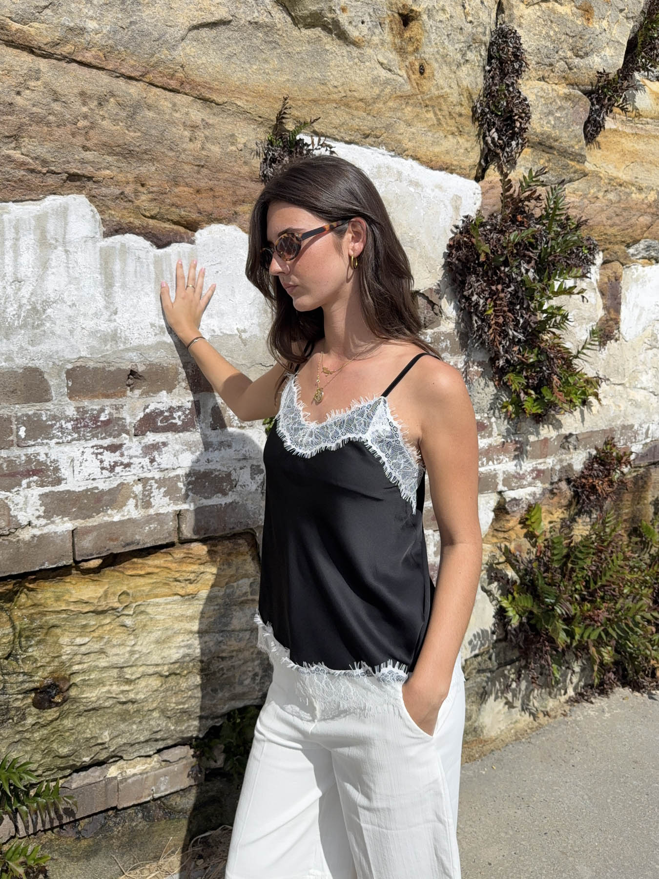 Daniana satin top with lace - Black 8 Daniana satin top with lace - Black
