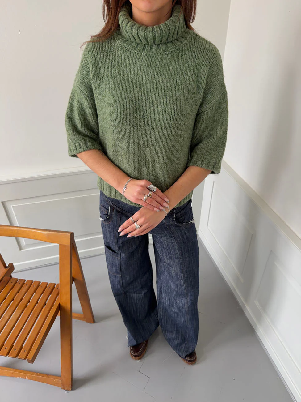 Dubleo knit sweater with short sleeves – Green 2 Dubleo knit sweater with short sleeves – Green