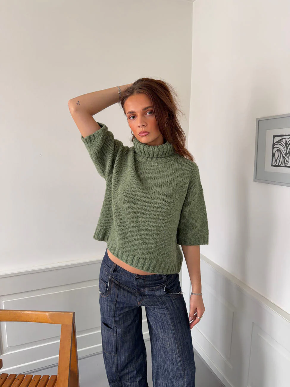 Dubleo knit sweater with short sleeves – Green 7 Dubleo knit sweater with short sleeves – Green