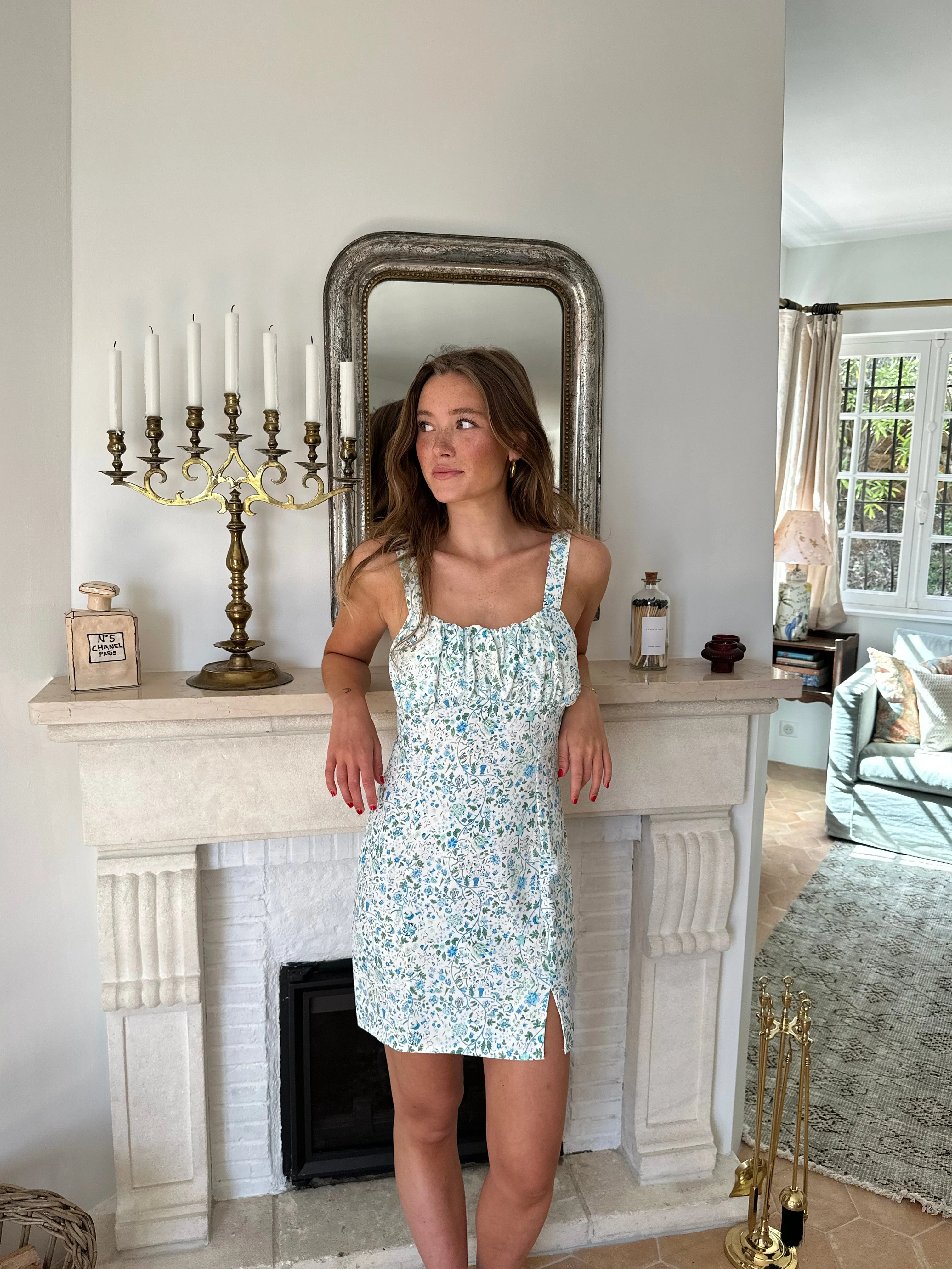 Elvalina dress with flowers - White/Blue 3 Elvalina dress with flowers - White/Blue