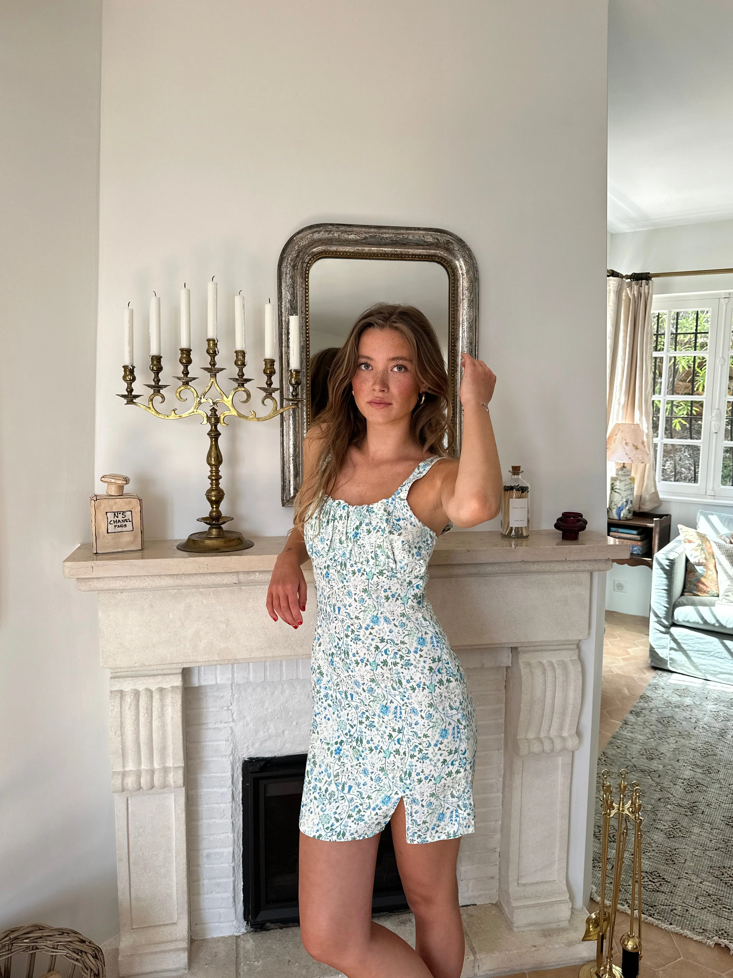 Elvalina dress with flowers - White/Blue 8 Elvalina dress with flowers - White/Blue