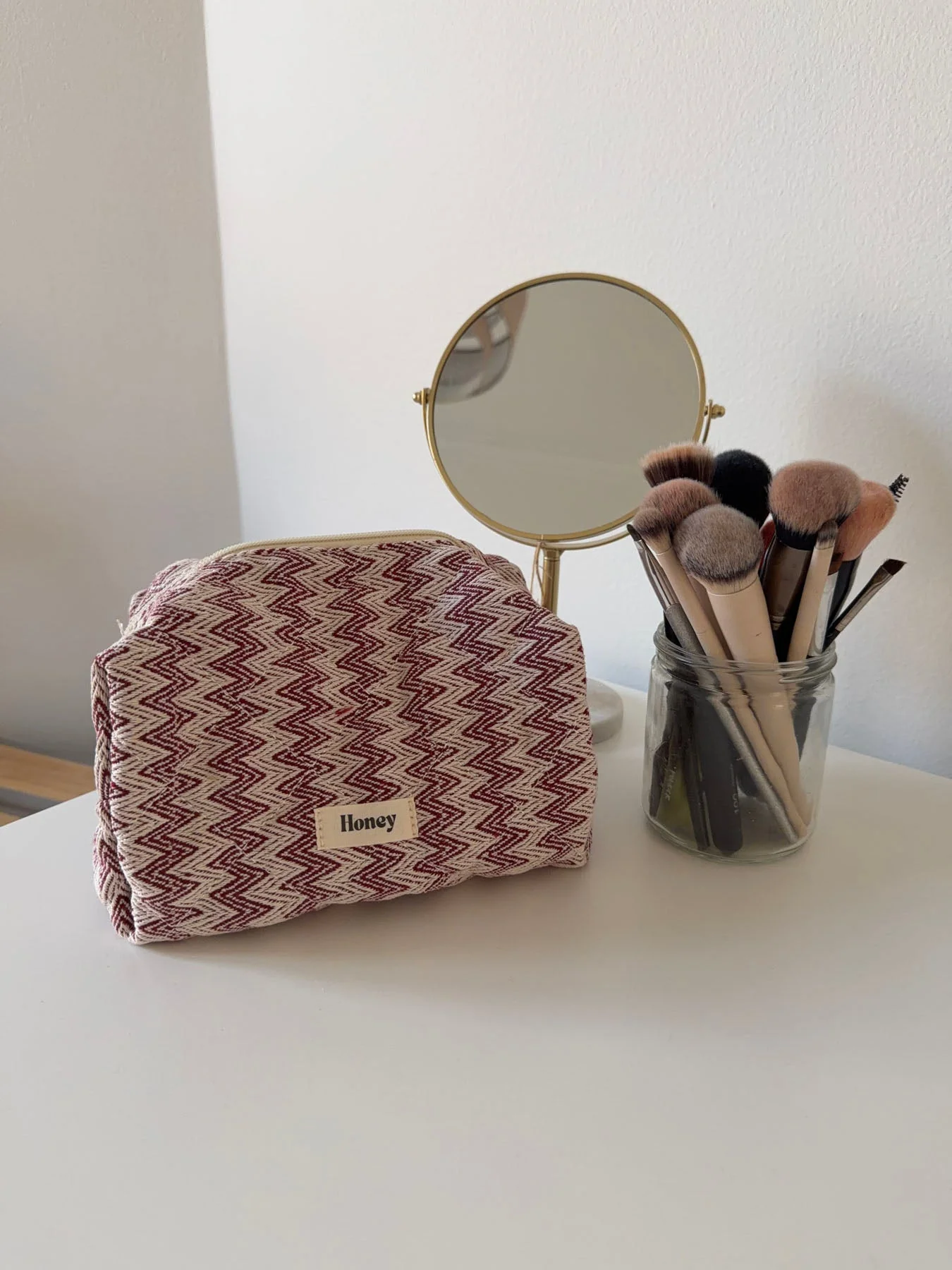 Honey small toiletry bag with pattern - Beige/red 2 Honey small toiletry bag with pattern - Beige/red