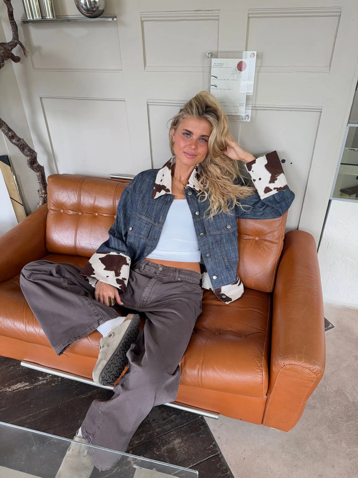 Suiva denim jacket with cow print – Blue/brown/white 10 Suiva denim jacket with cow print – Blue/brown/white