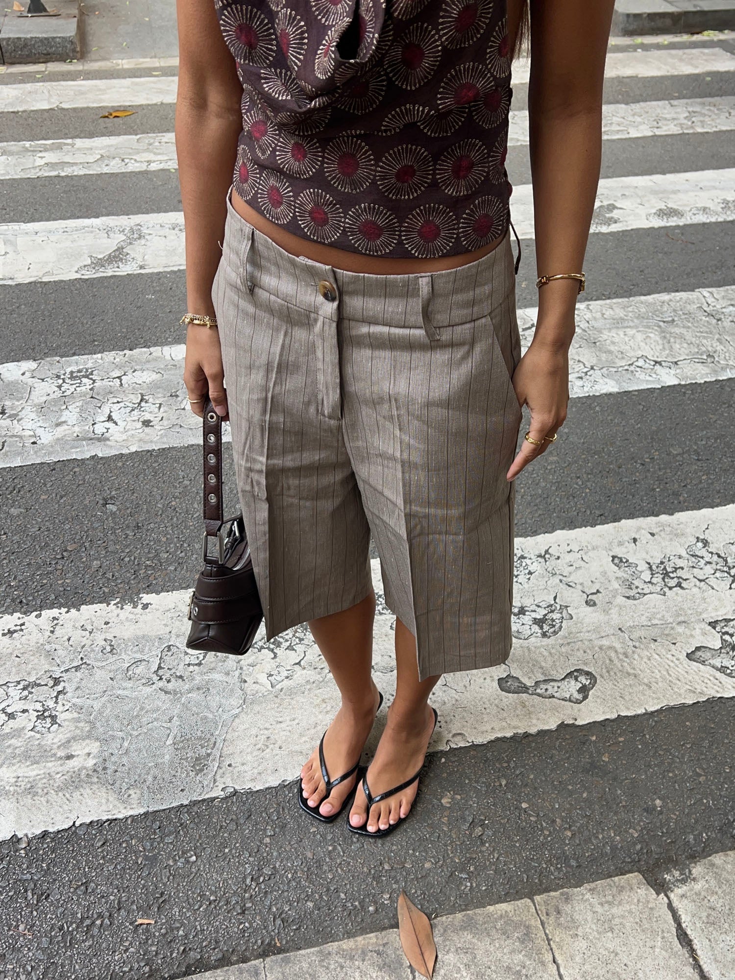 Nayaly bermuda shorts with stripes – Brown 1 Nayaly bermuda shorts with stripes – Brown