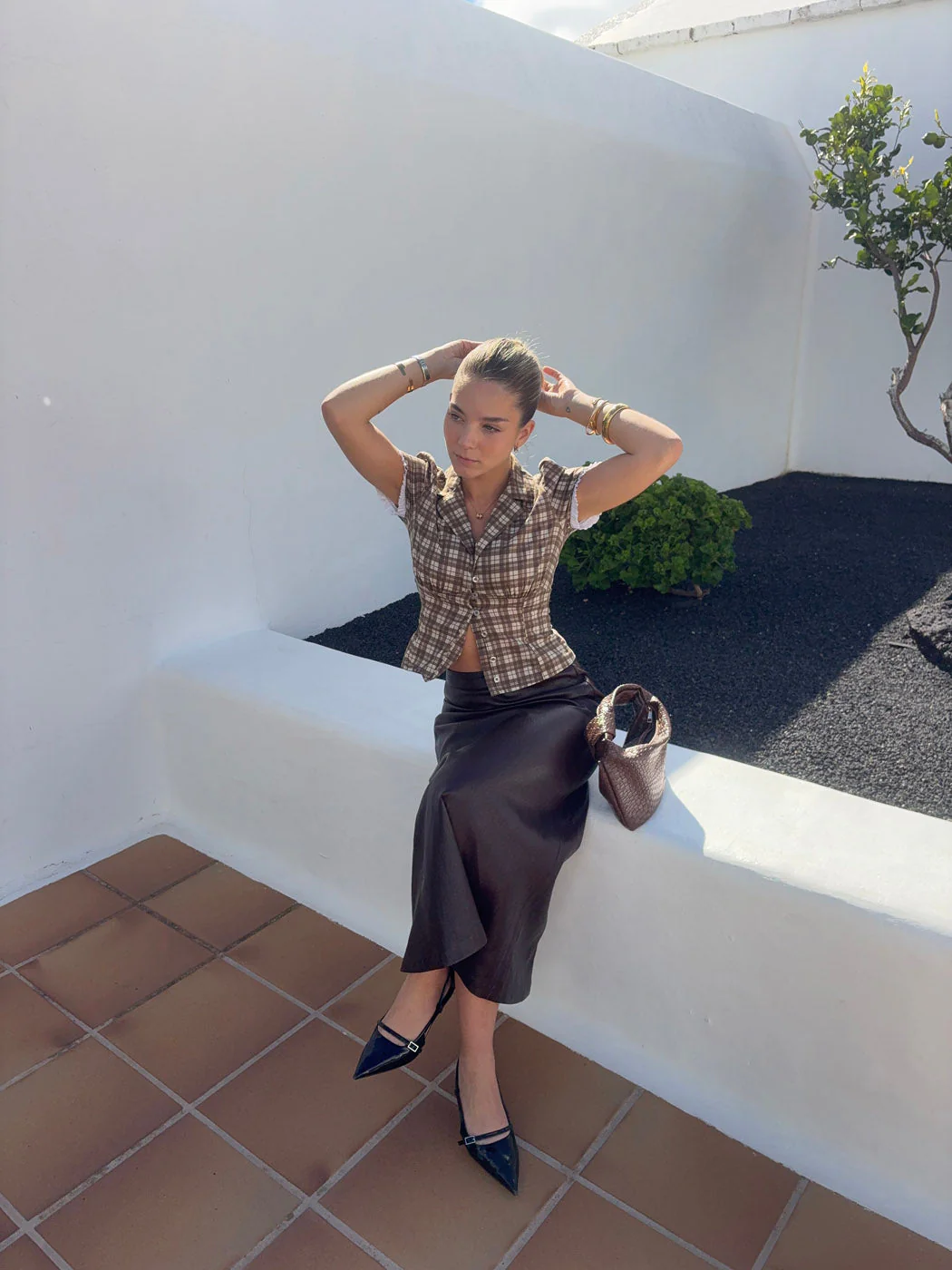 Kassandra fitted shirt with checkers – Brown/white 20 Kassandra fitted shirt with checkers – Brown/white