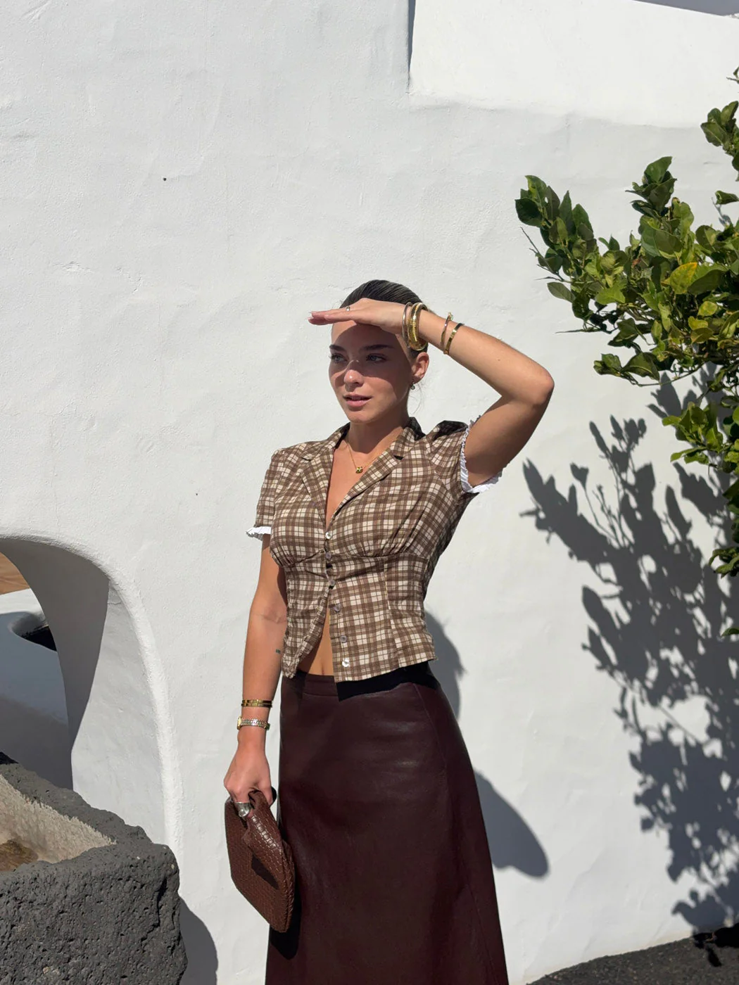 Kassandra fitted shirt with checkers – Brown/white 22 Kassandra fitted shirt with checkers – Brown/white