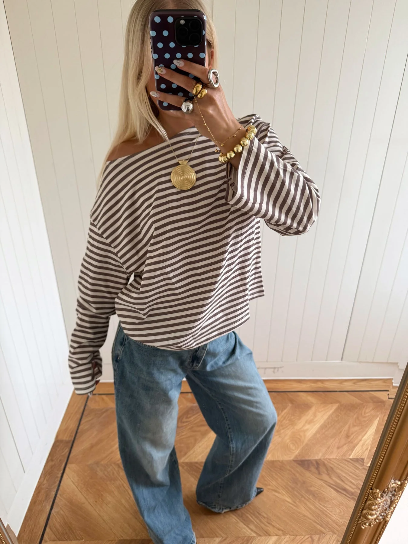 Scandivv blouse with stripes – taupe/white