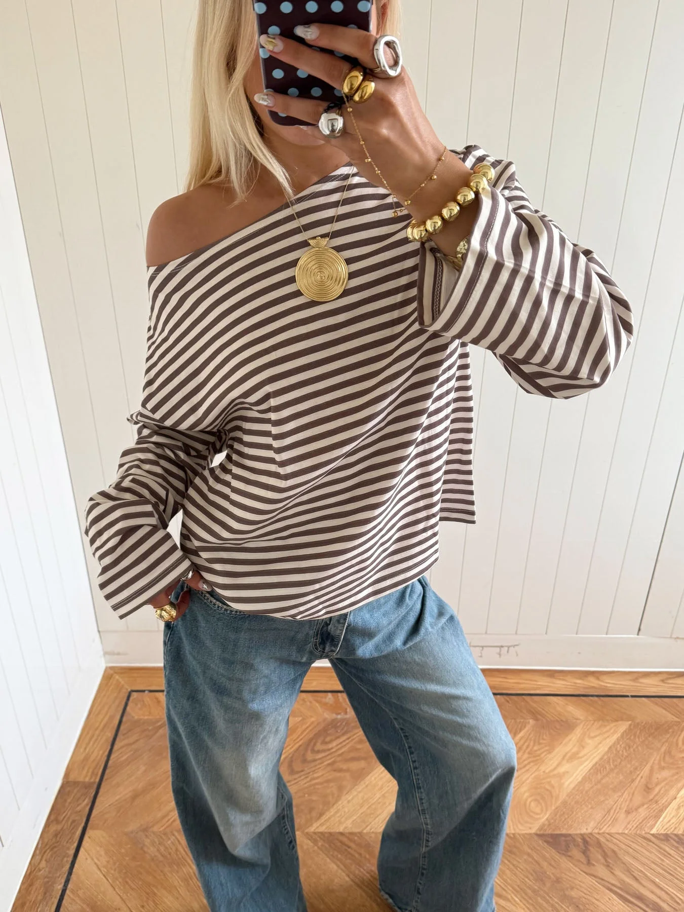 Scandivv blouse with stripes – taupe/white 5 Scandivv blouse with stripes – taupe/white
