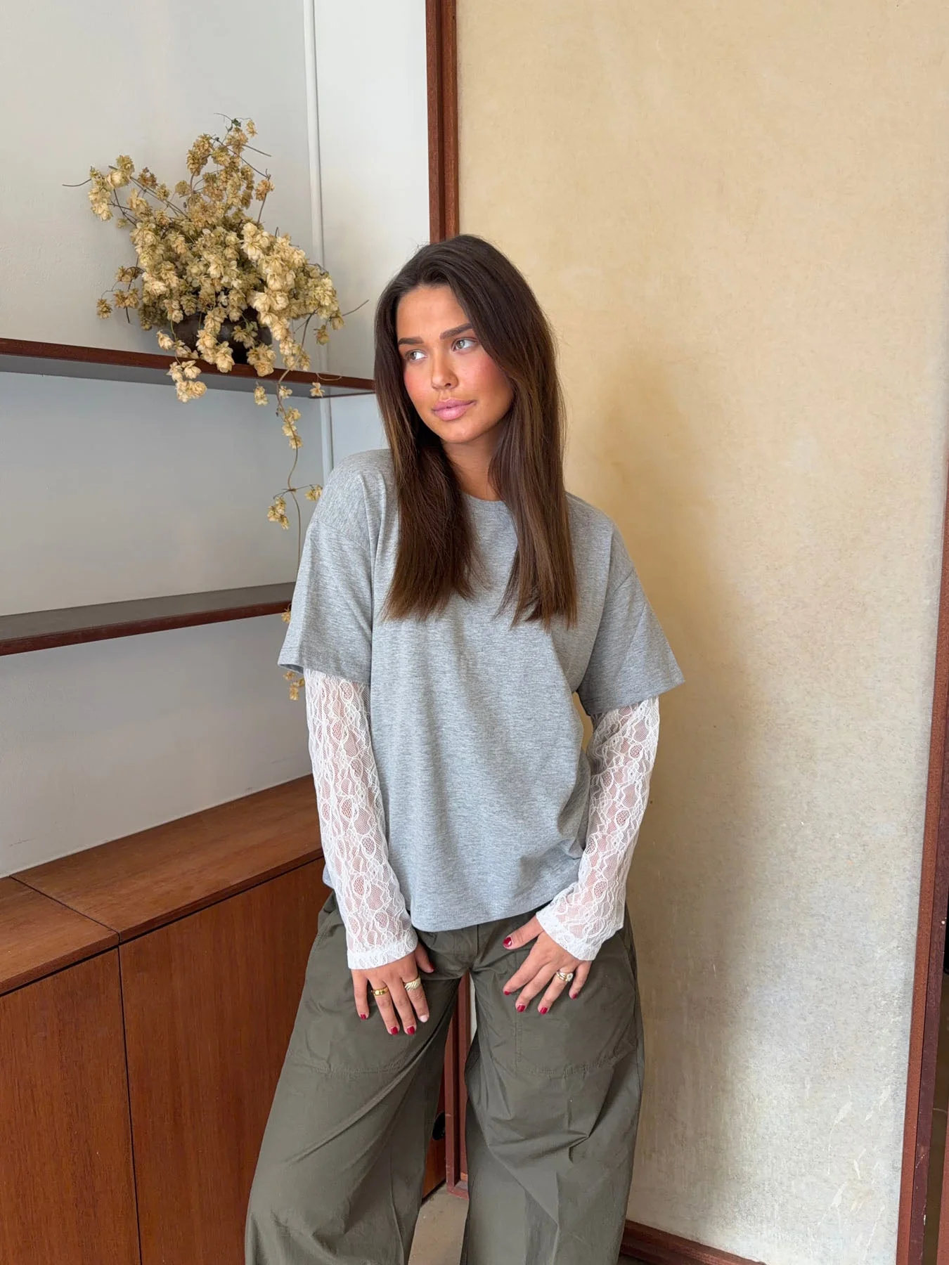 Tulsa t-shirt with lace sleeves - Grey/white 8 Tulsa t-shirt with lace sleeves - Grey/white