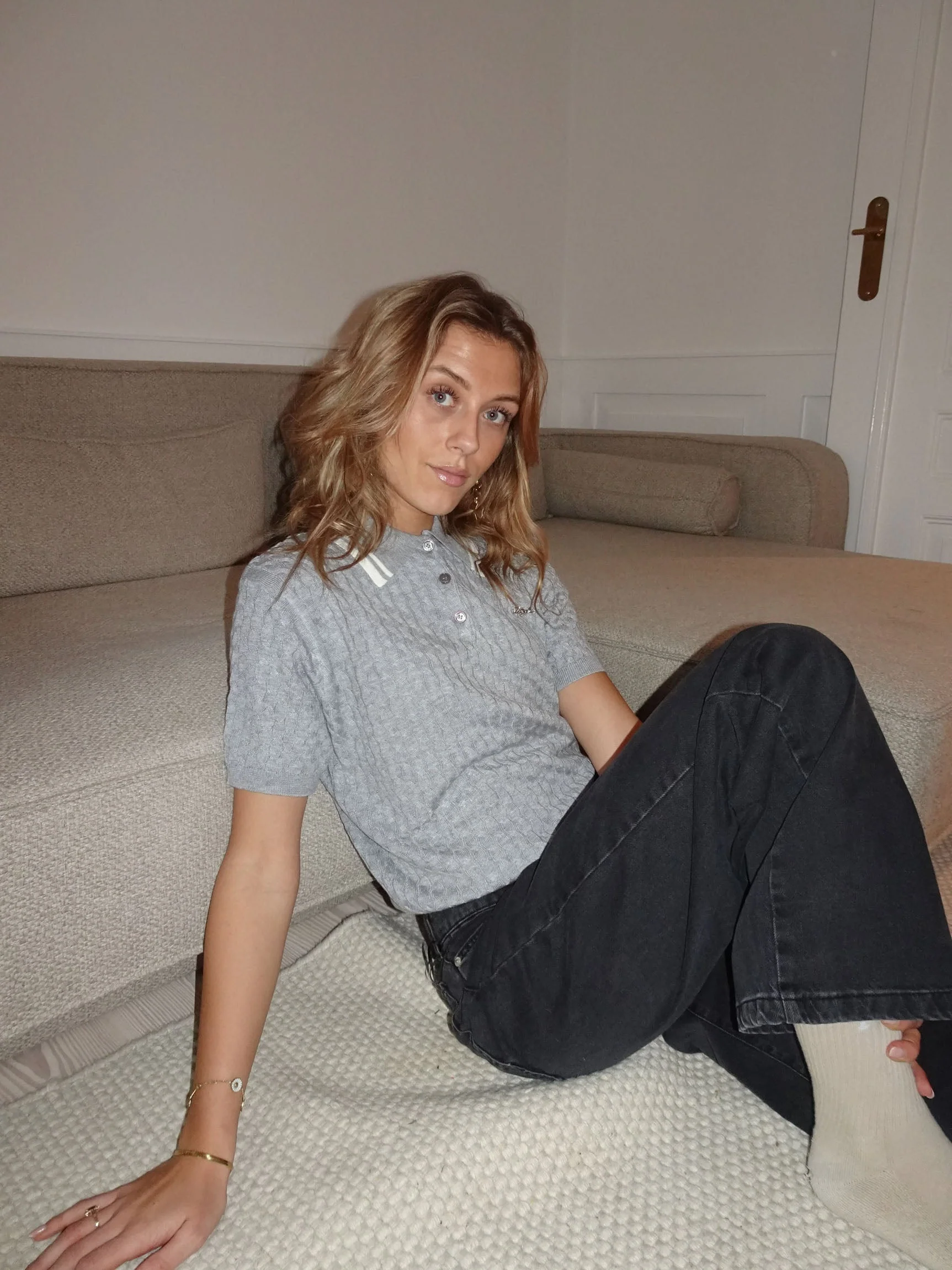 Leontine cable-knit polo - Grey 3 Leontine cable-knit polo - Grey