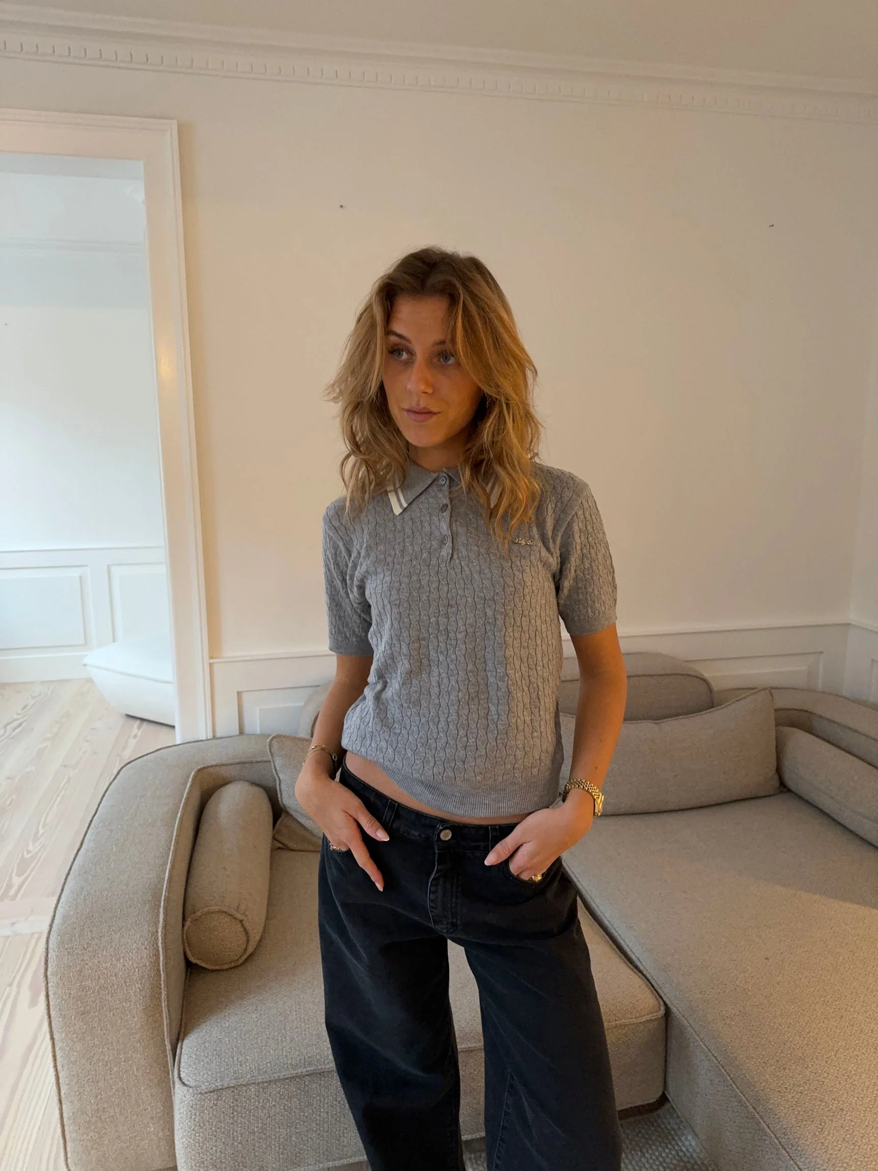 Leontine cable-knit polo - Grey 7 Leontine cable-knit polo - Grey
