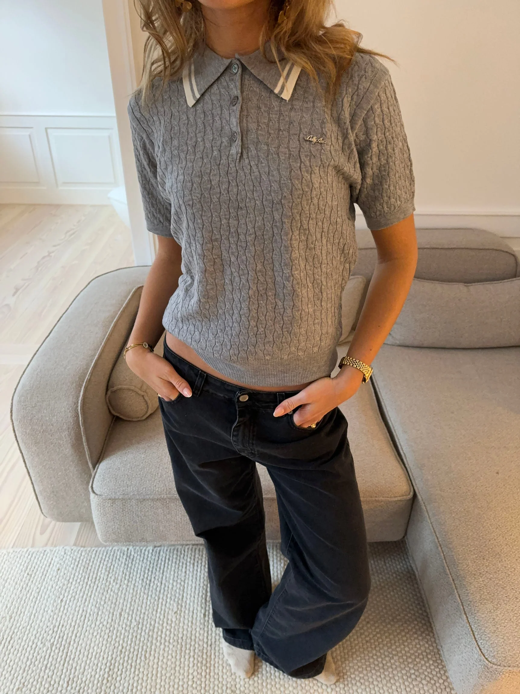 Leontine cable-knit polo - Grey 8 Leontine cable-knit polo - Grey