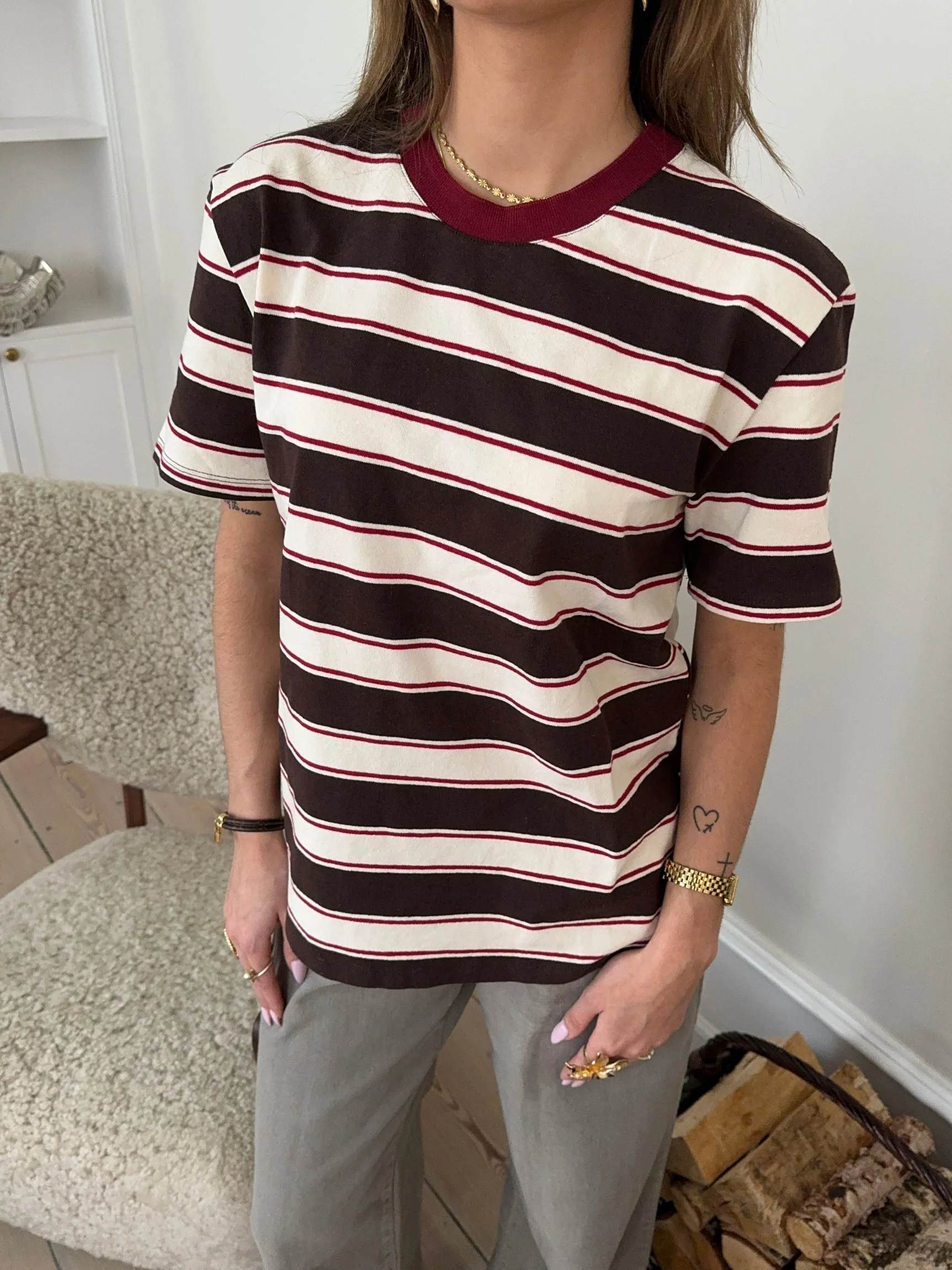 Estella striped t-shirt - Brown/Burgundy 3 Estella striped t-shirt - Brown/Burgundy