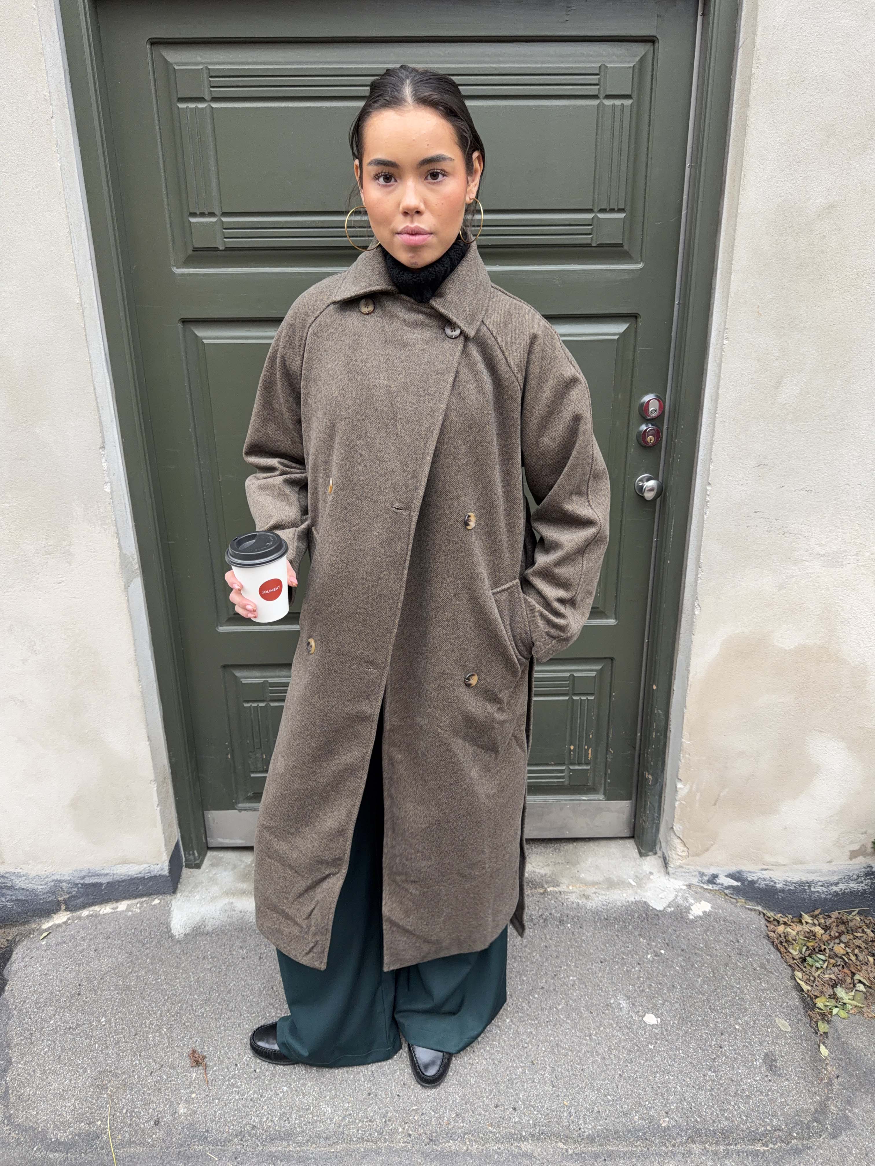 Esther coat with belt - Brown/grey 1 Esther coat with belt - Brown/grey