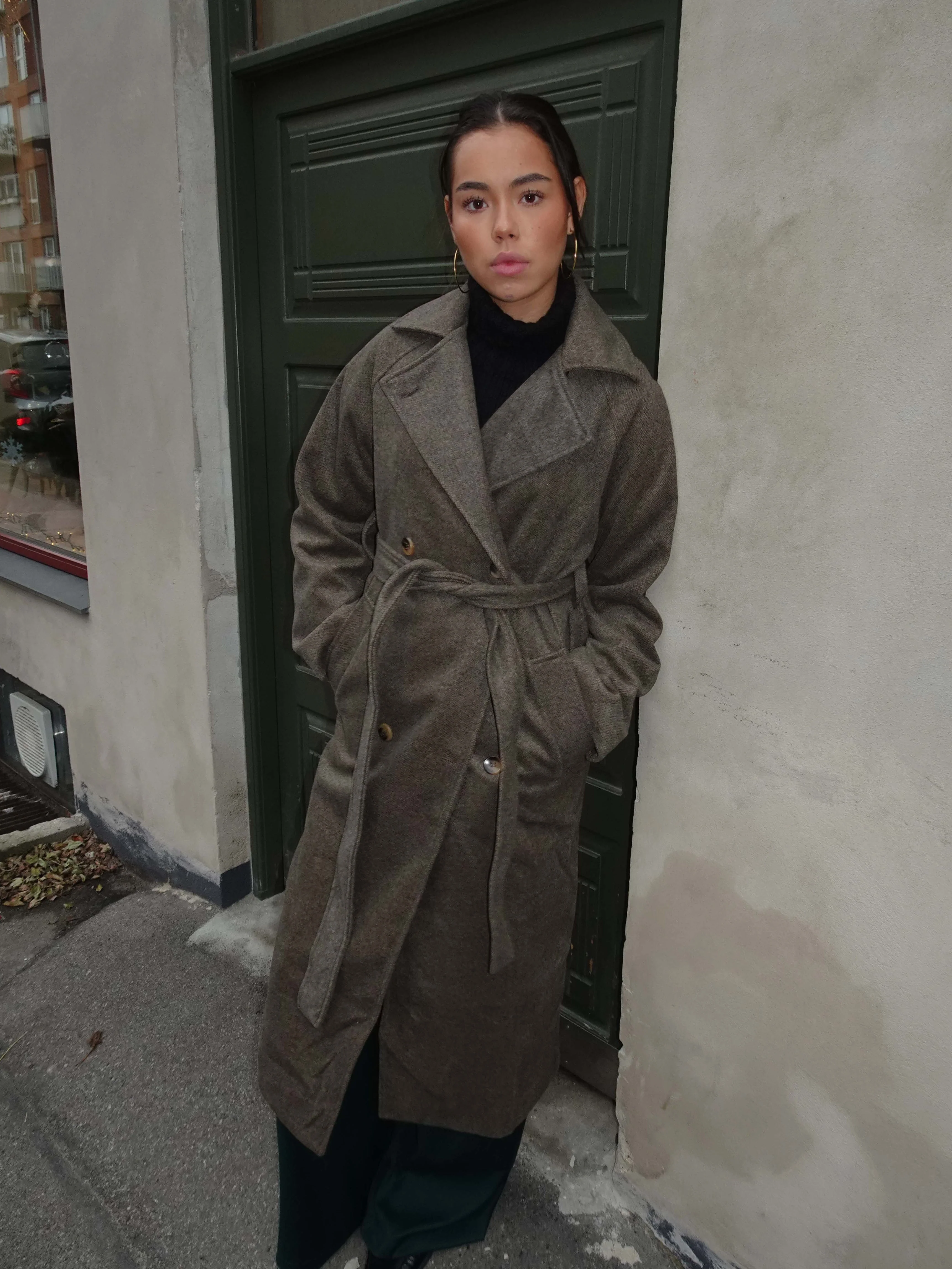 Esther coat with belt - Brown/grey 2 Esther coat with belt - Brown/grey