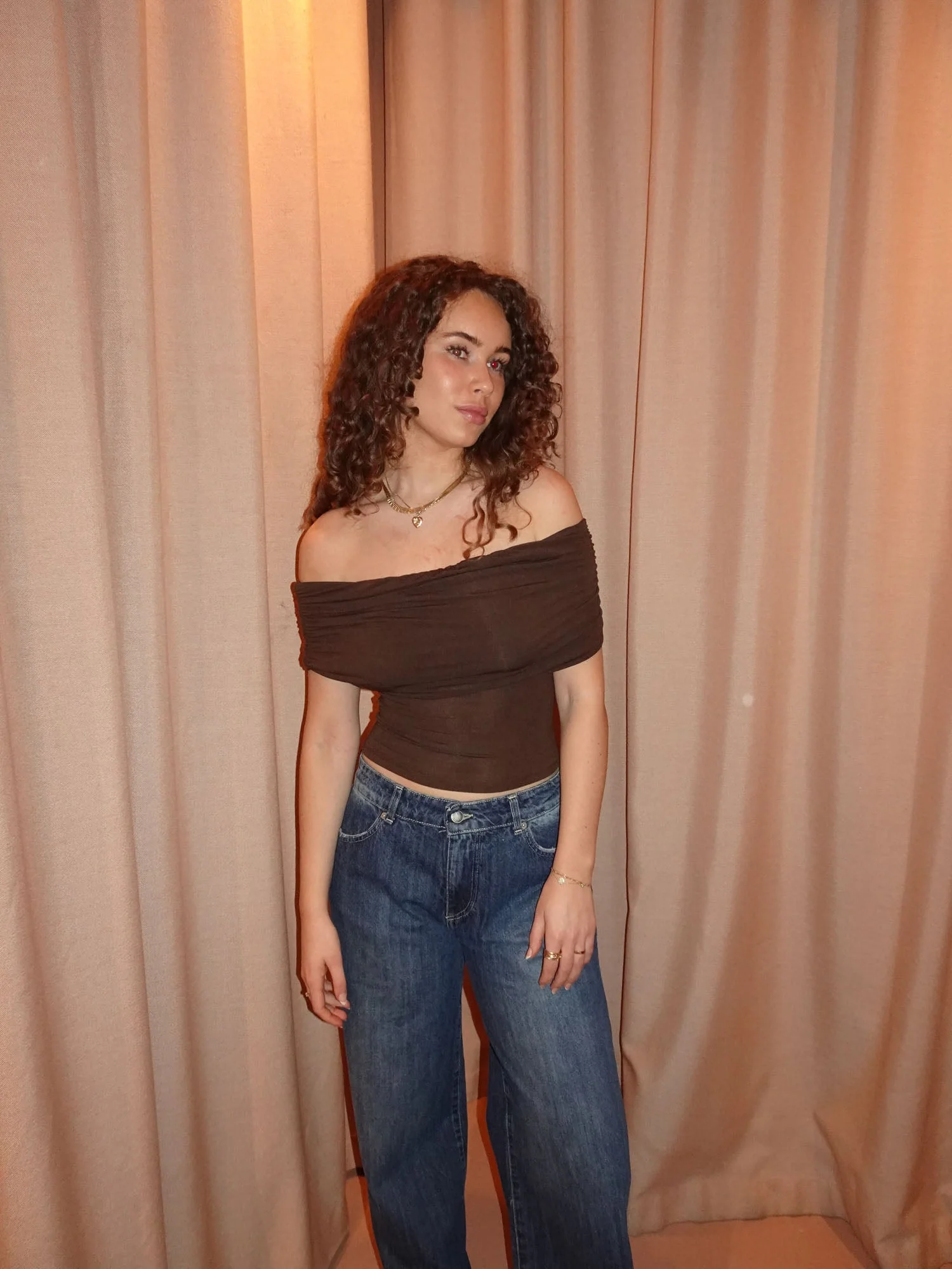 Celora off shoulder top - Brown