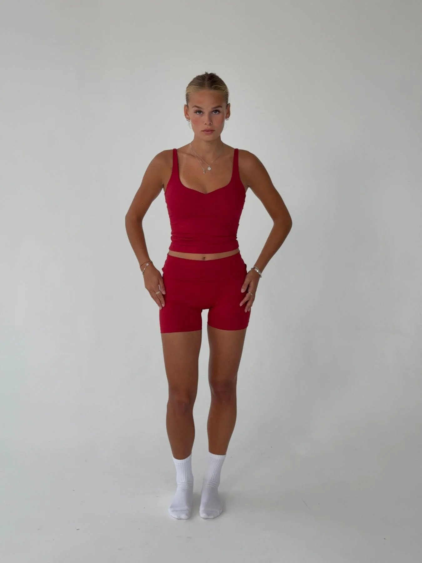 Folded essential shorts - Cherry