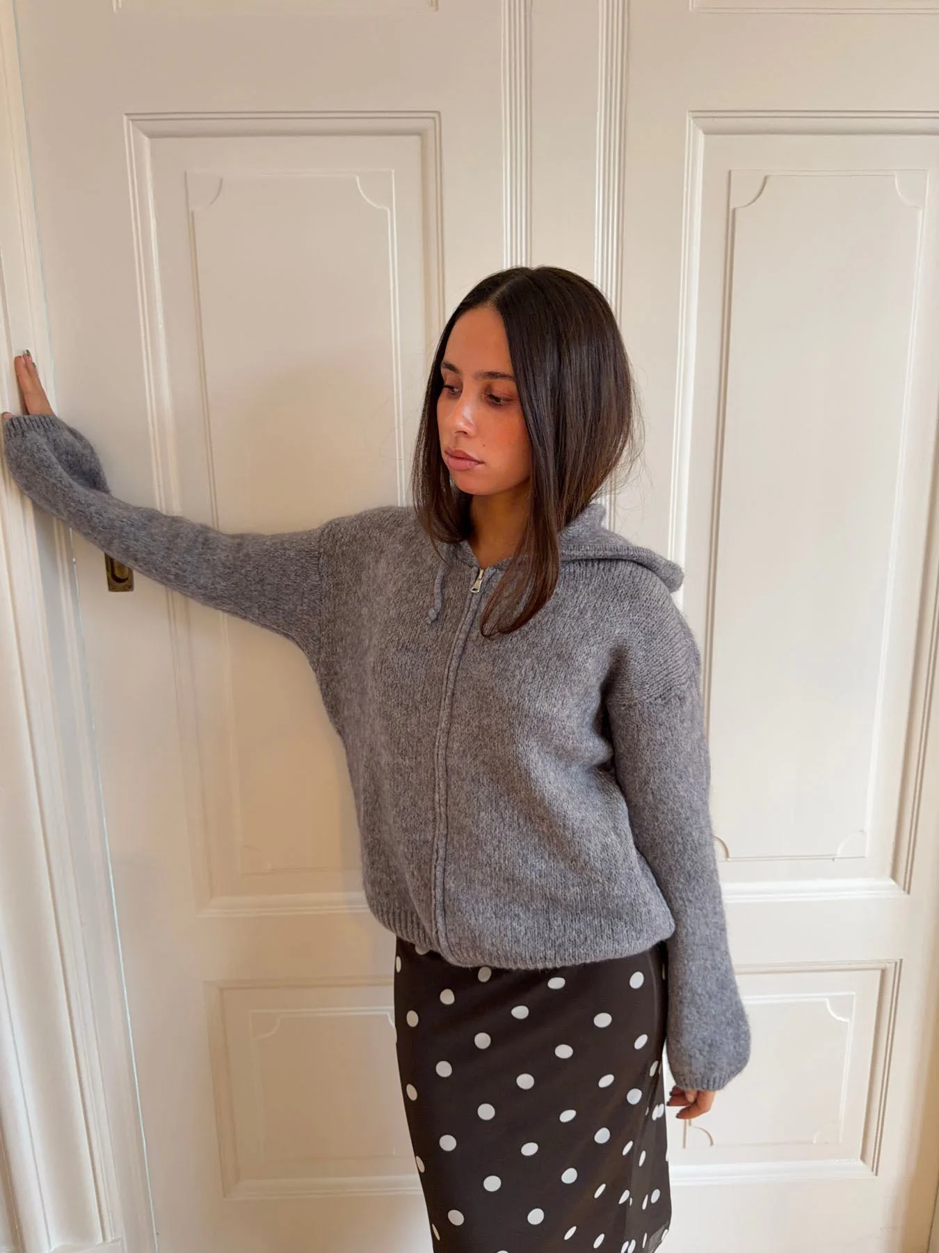 Gregina knitted hoodie with zip - Grey 4 Gregina knitted hoodie with zip - Grey