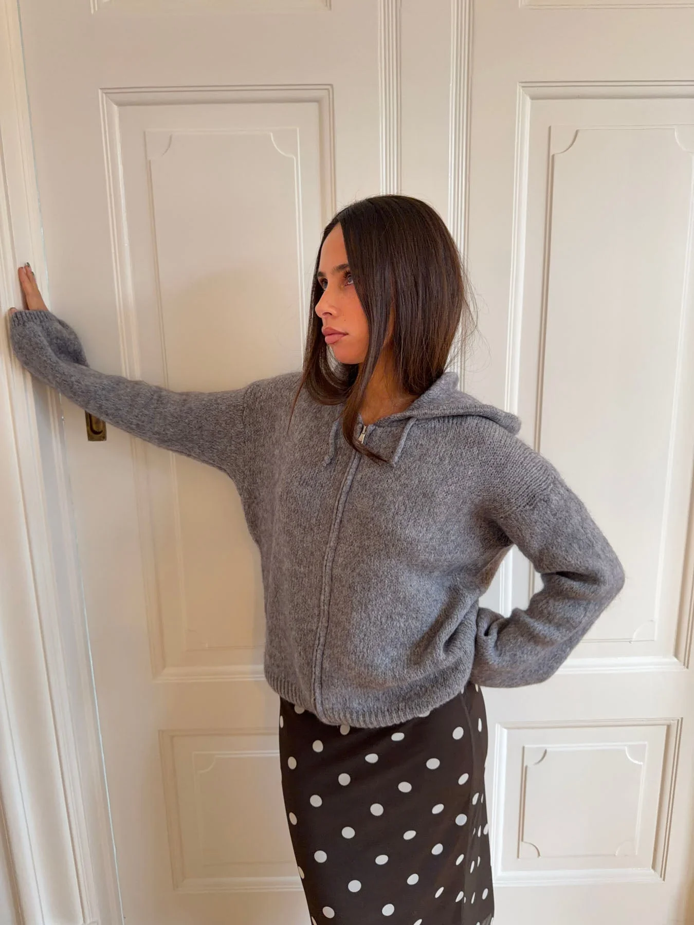 Gregina knitted hoodie with zip - Grey 9 Gregina knitted hoodie with zip - Grey