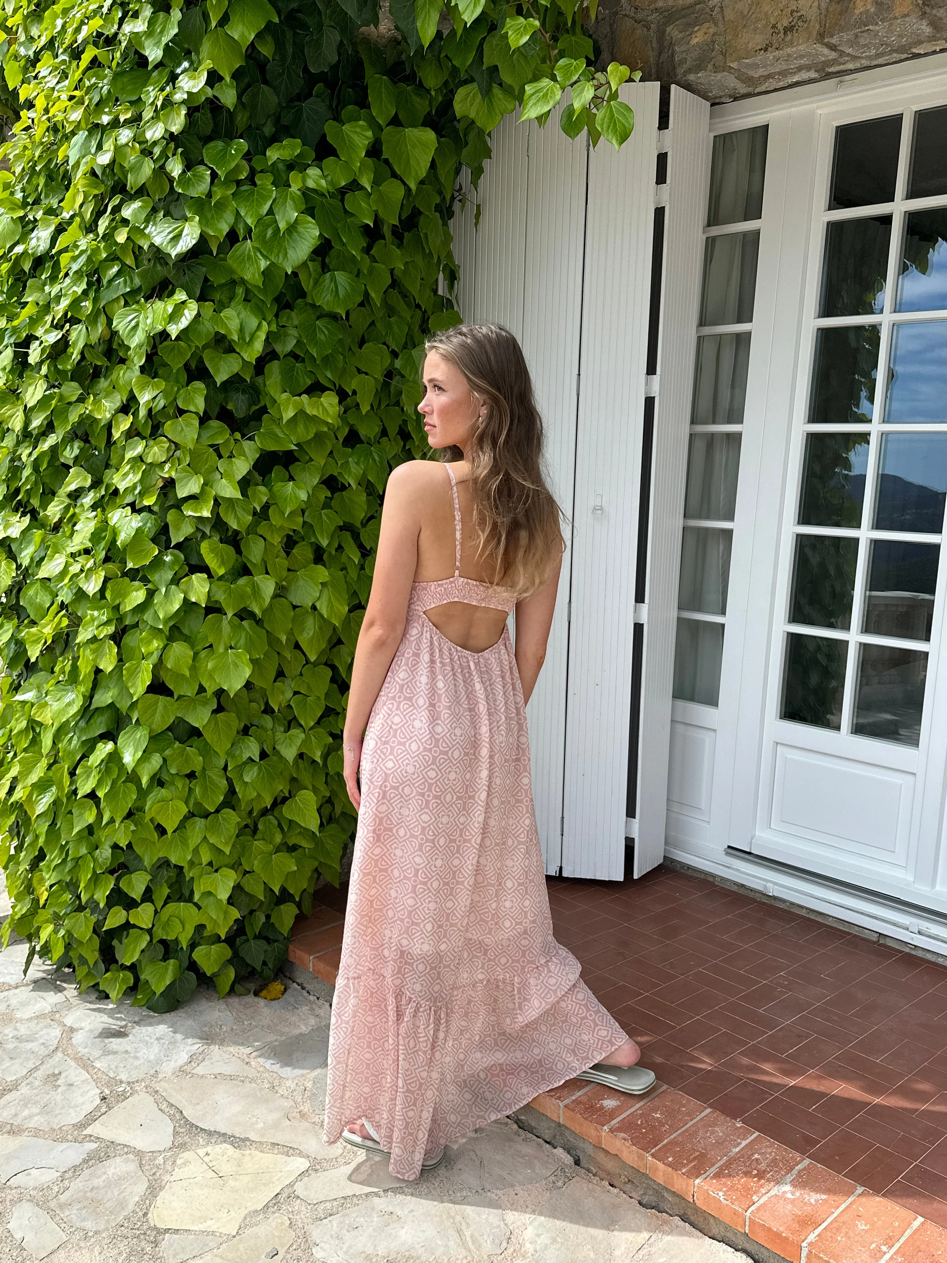 Magdalina dress with pattern - White/pink 2 Magdalina dress with pattern - White/pink