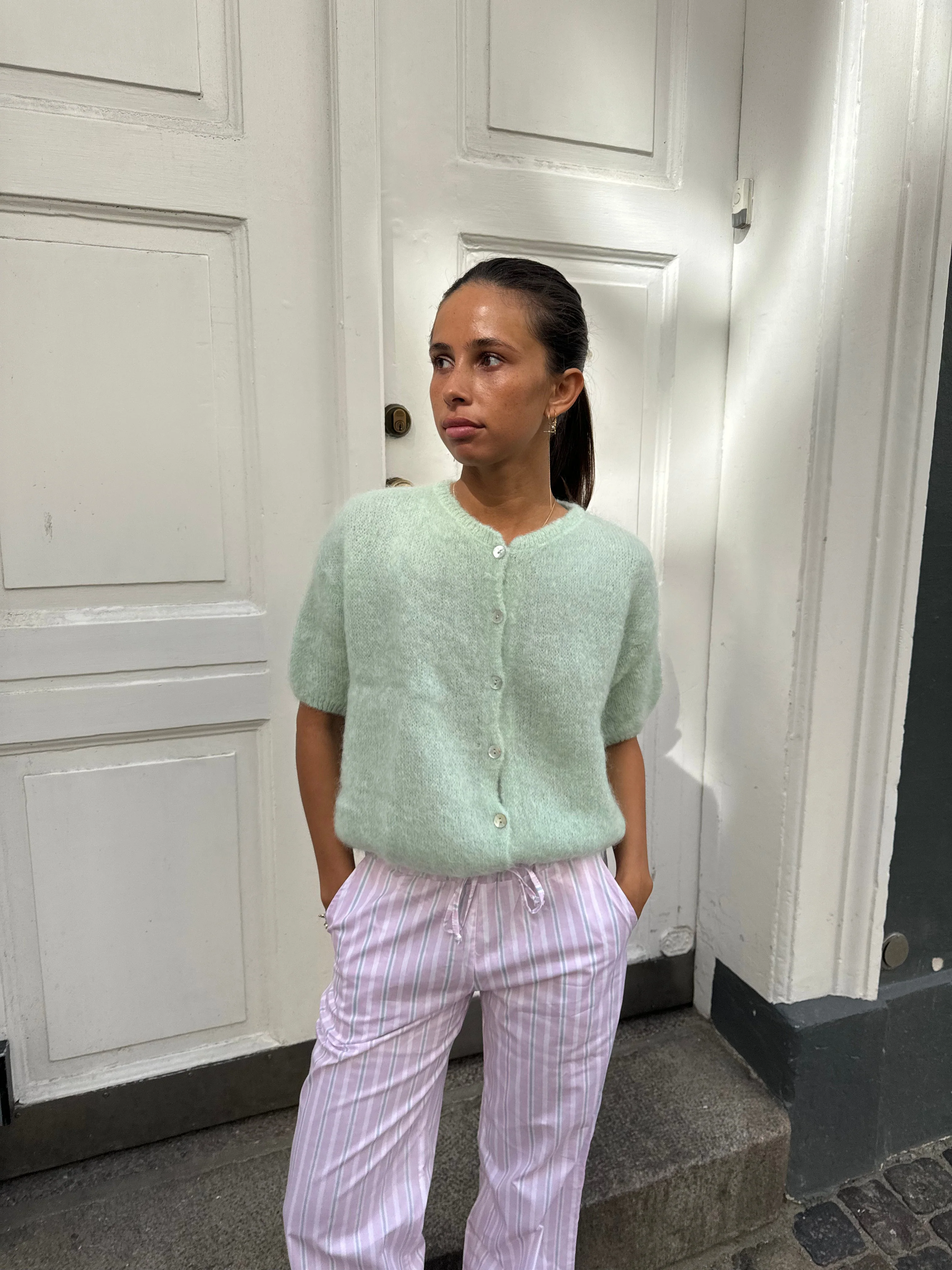 Olivia short-sleeved mohair cardigan - Mint green 1 Olivia short-sleeved mohair cardigan - Mint green