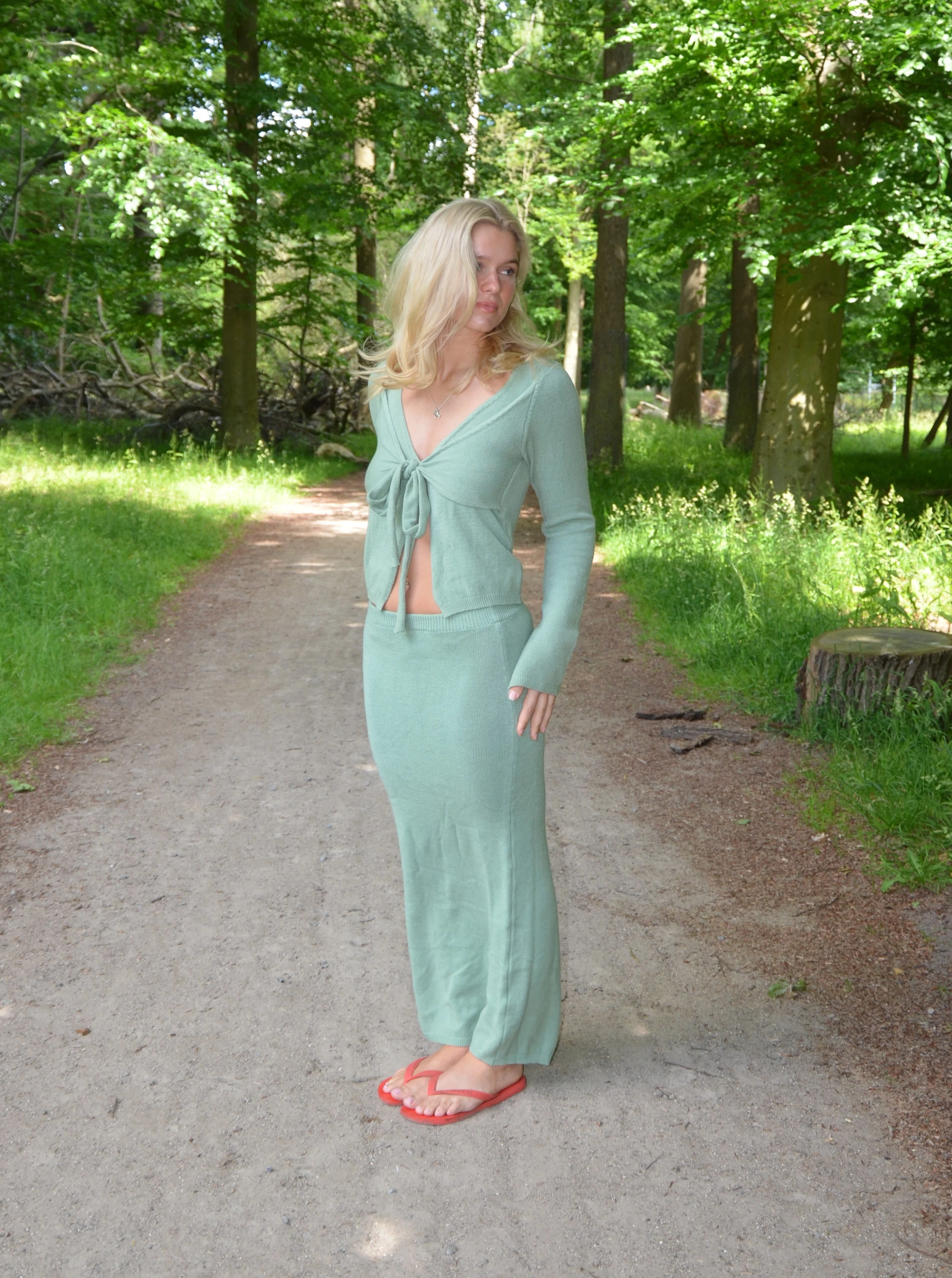 Ines knitted blouse with ties - Dusty green 3 Ines knitted blouse with ties - Dusty green