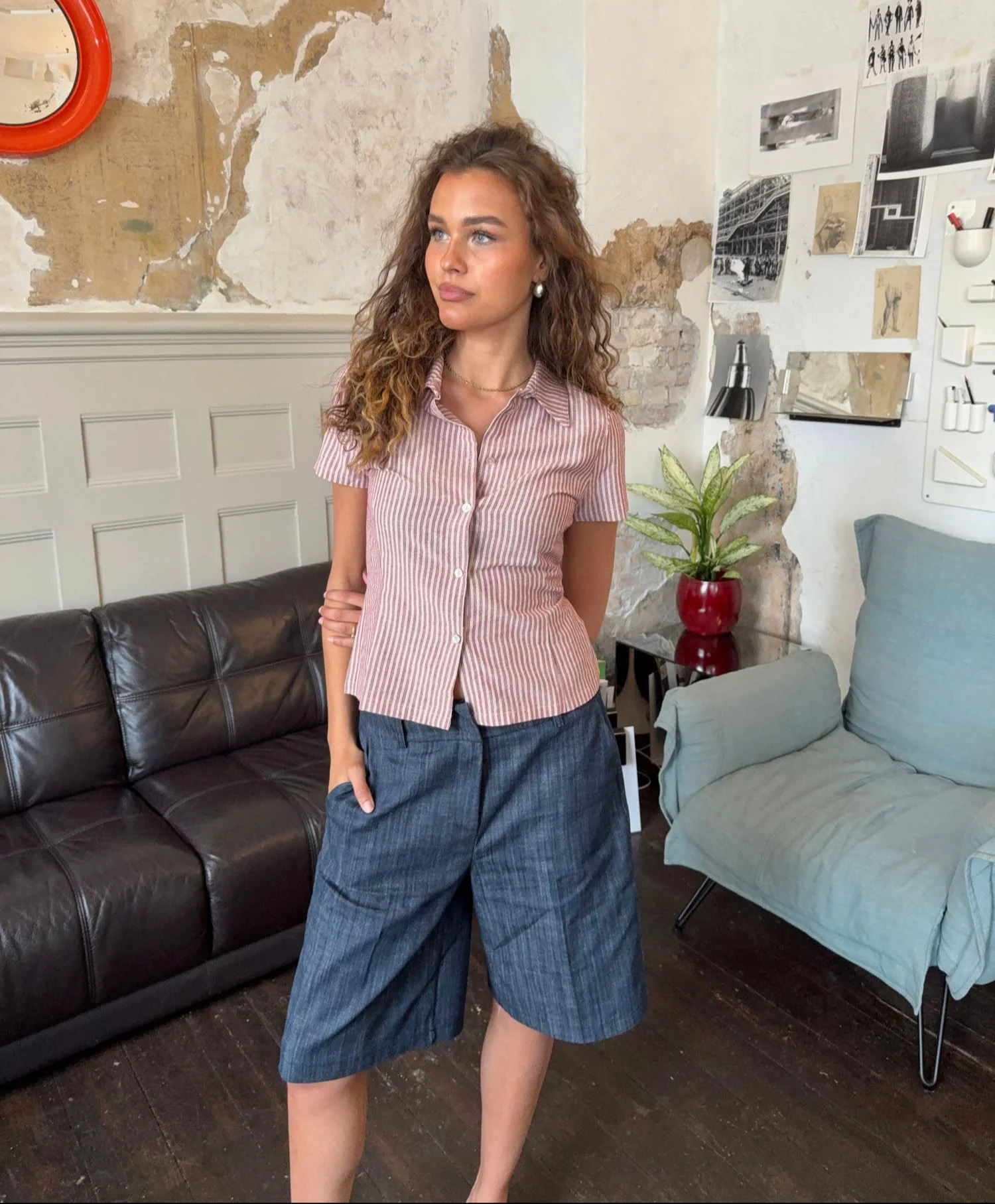 Josephine fitted shirt with short sleeves - Red/white