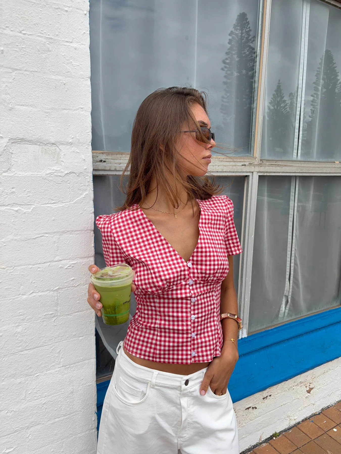Karen fitted shirt with checkers - Red/white 4 Karen fitted shirt with checkers - Red/white